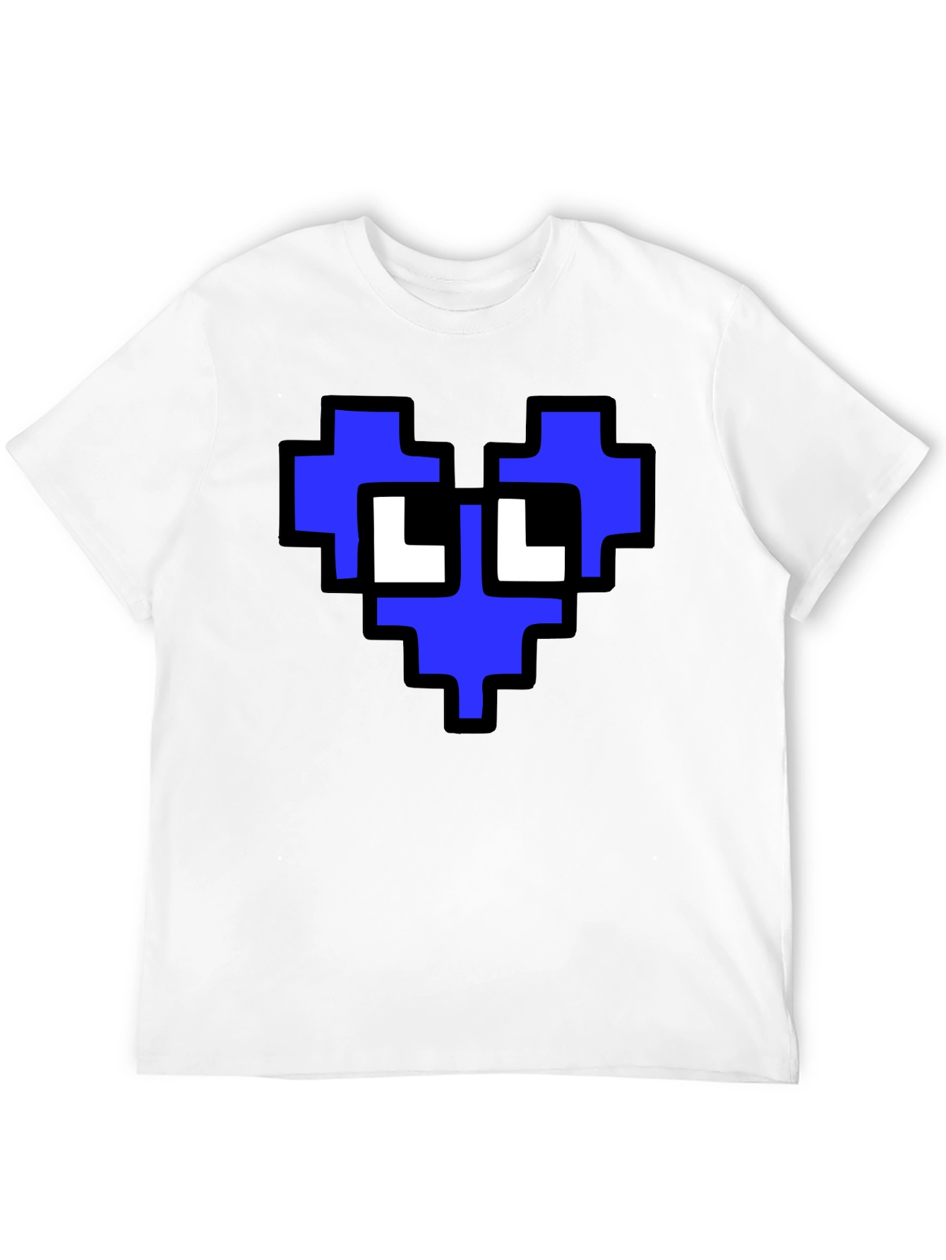 Pixel Heart Graphic T-Shirt - Blue and White Design