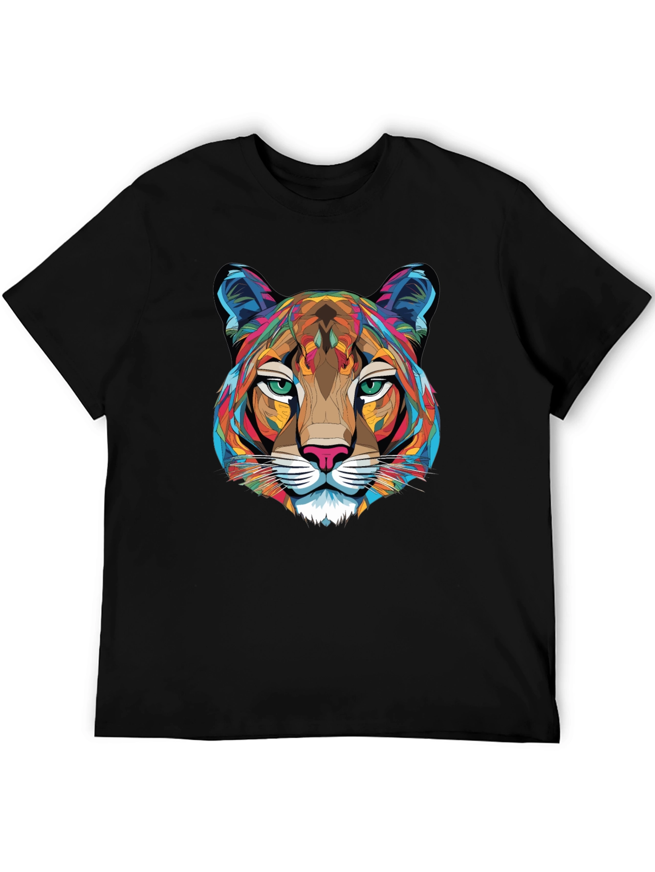 Geometric Cougar Graphic T-Shirt - Mens Black Tee