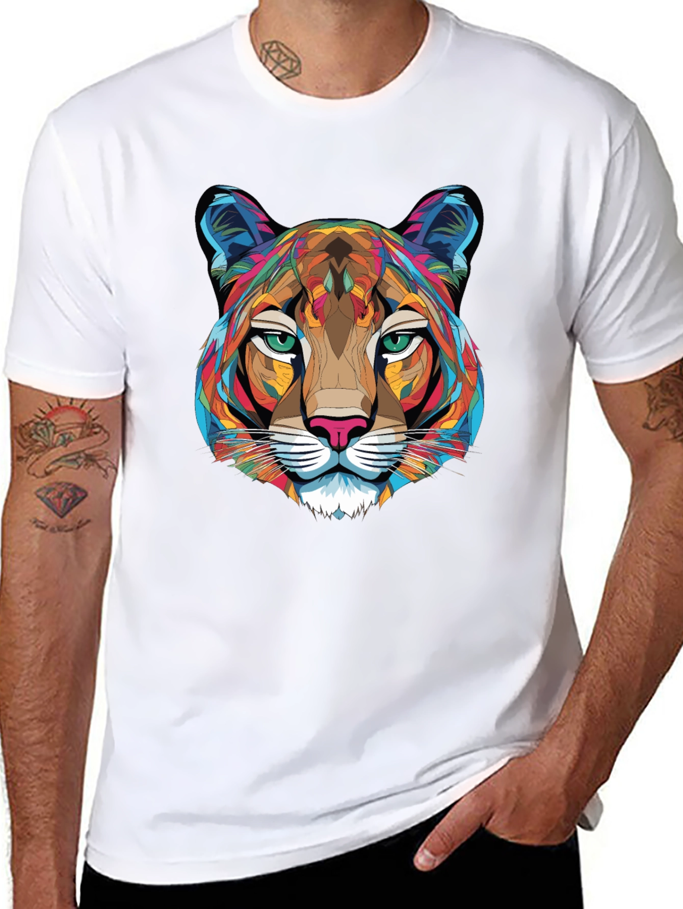 Geometric Cougar Graphic T-Shirt - Mens Black Tee