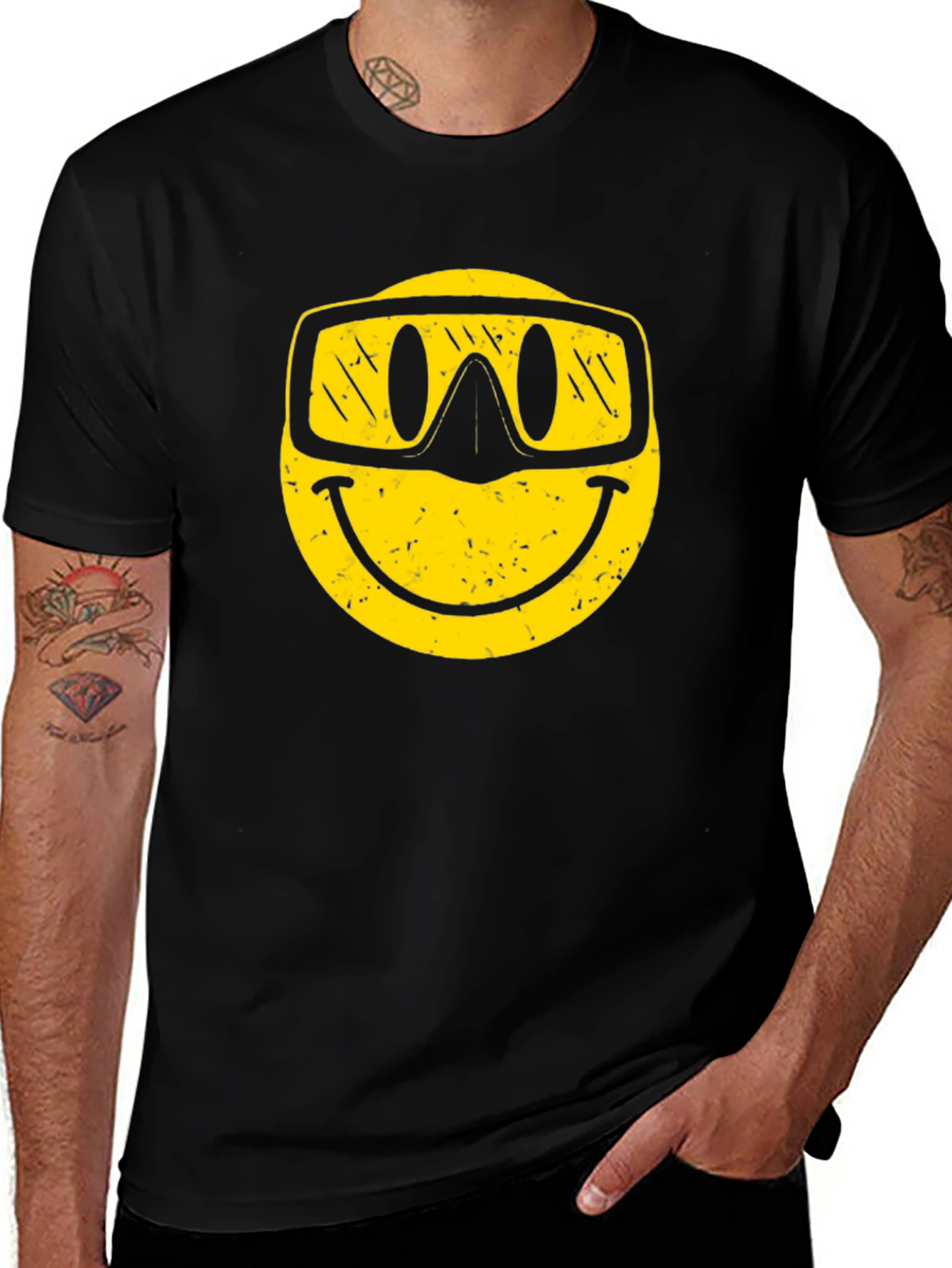 Smiley Face Snorkel T-Shirt - Black