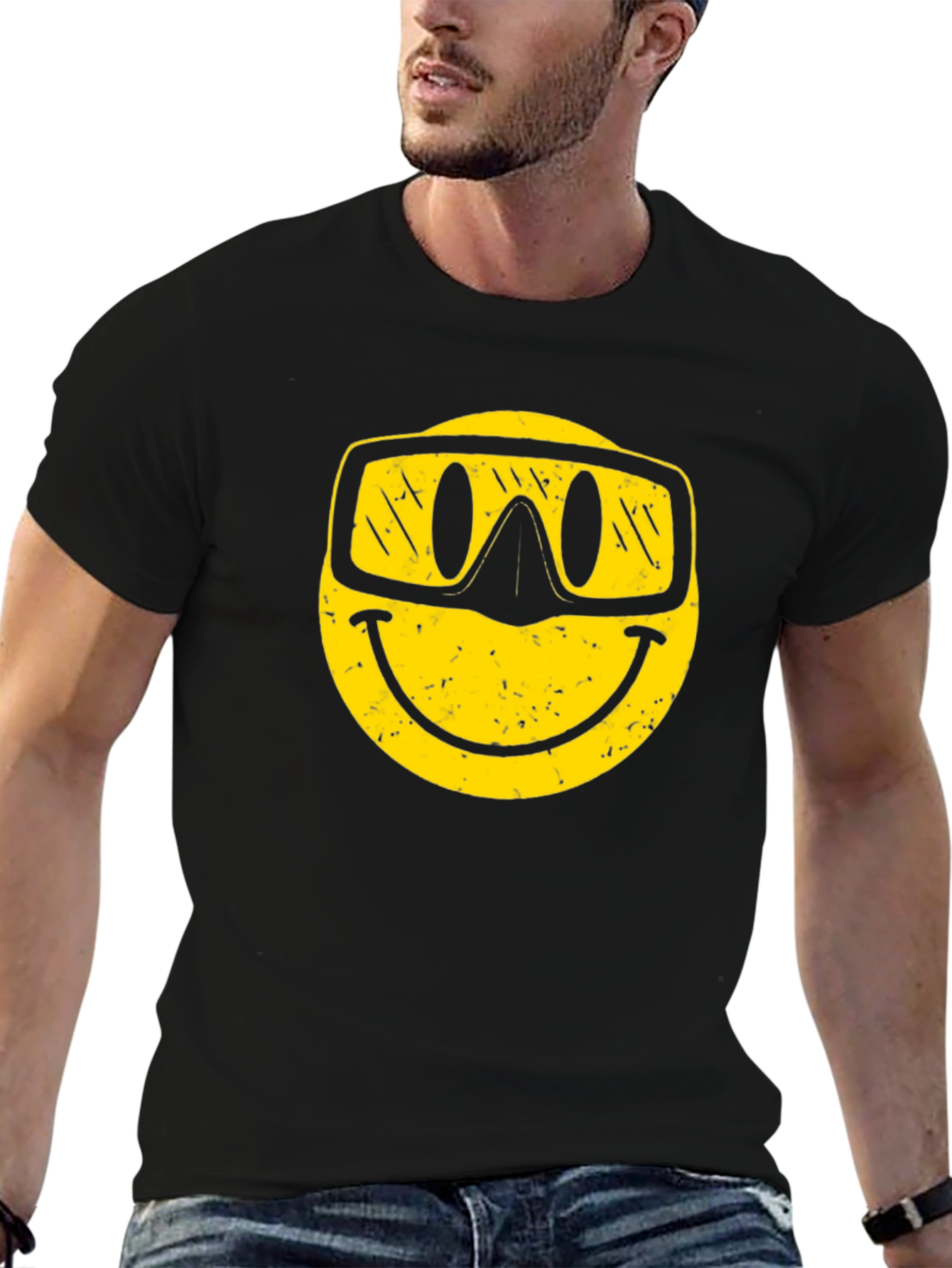 Smiley Face Snorkel T-Shirt - Black