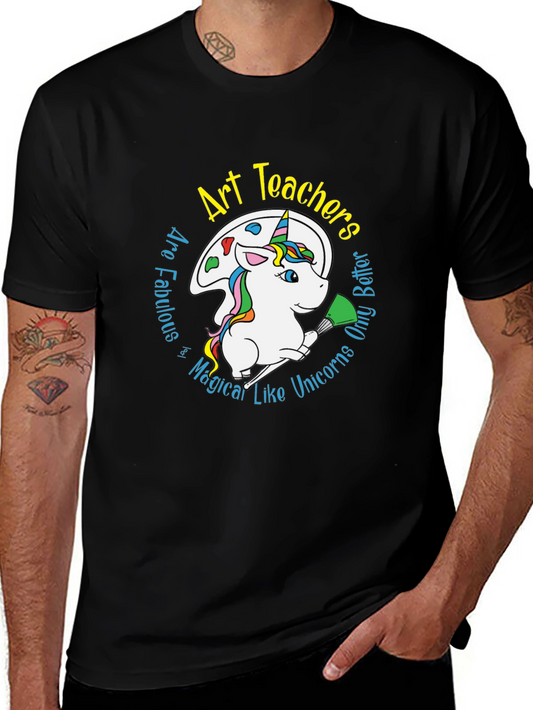 Art Teachers Unicorn Graphic T-Shirt - Black Cotton Blend