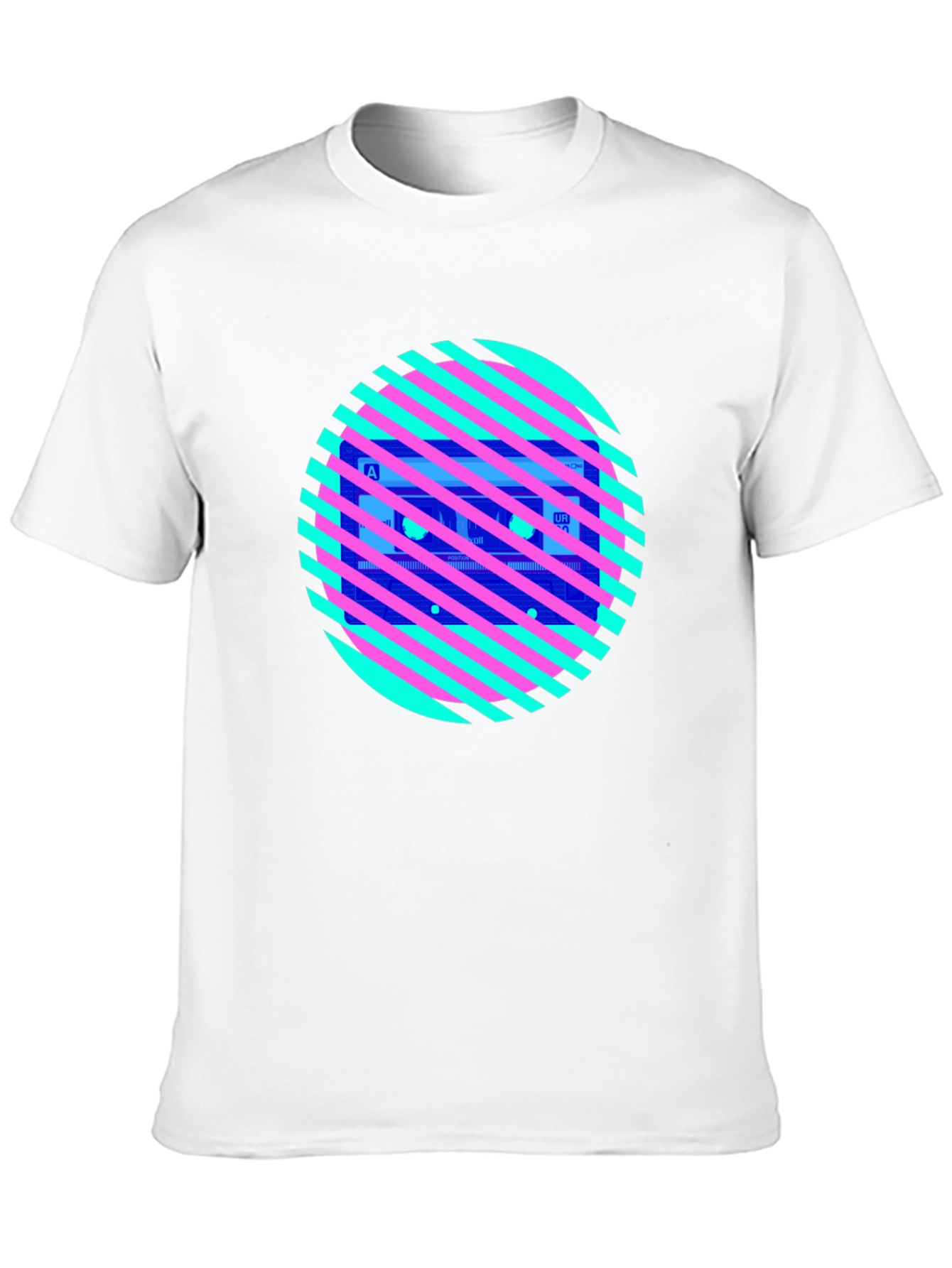 Retro Cassette Tape Graphic Tee - Striped Circle Design