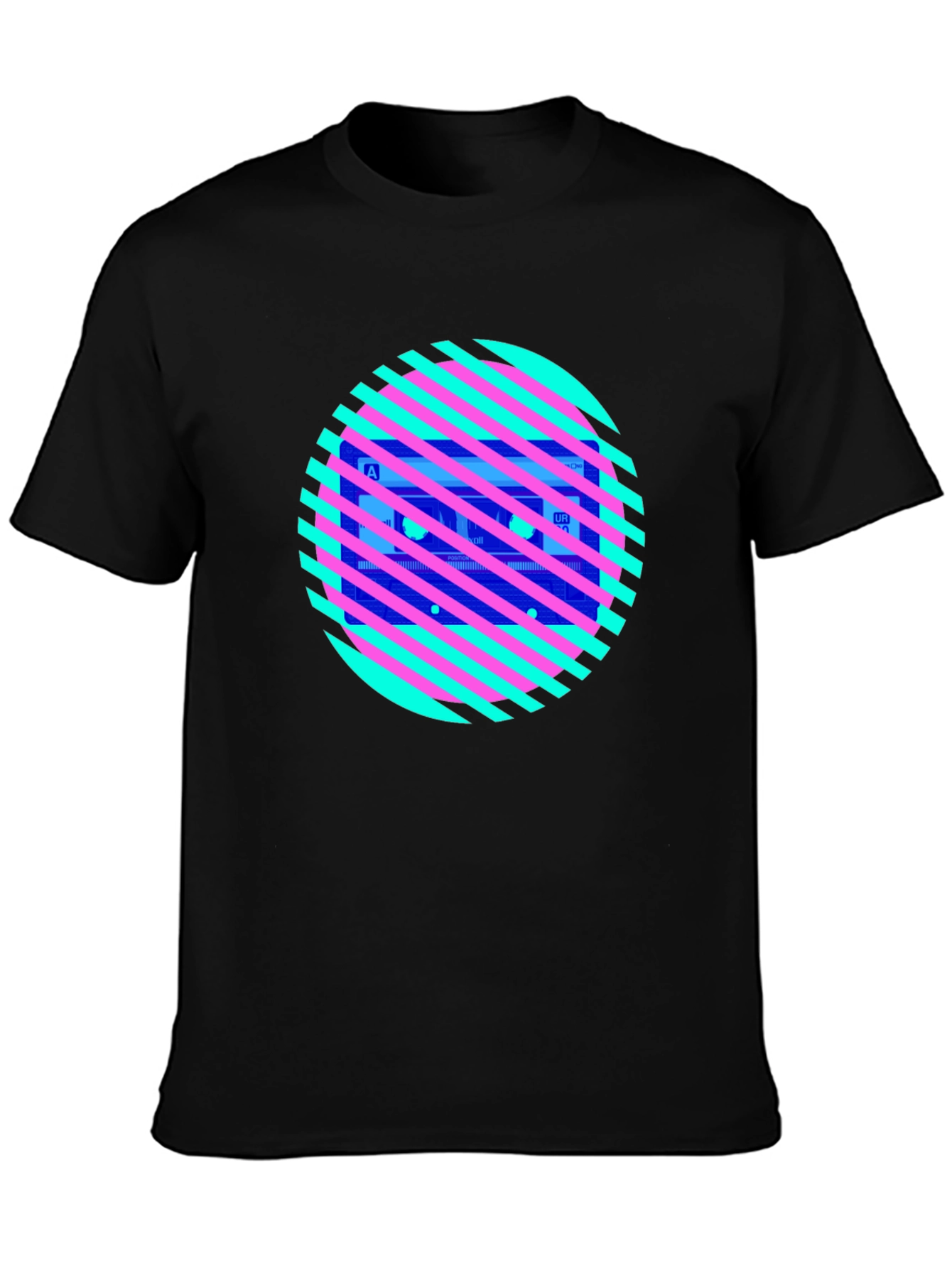 Retro Cassette Tape Graphic Tee - Striped Circle Design