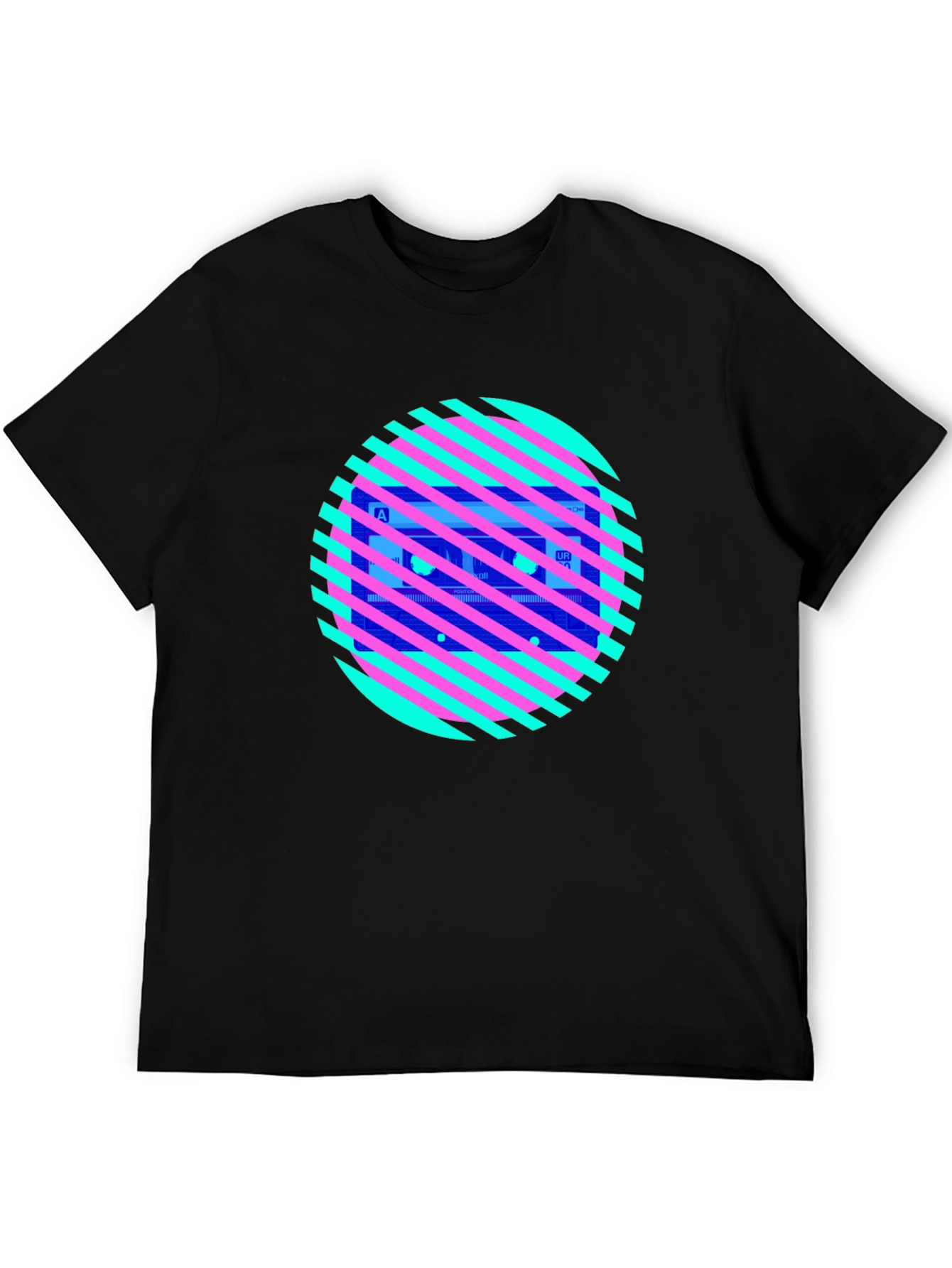 Retro Cassette Tape Graphic Tee - Striped Circle Design
