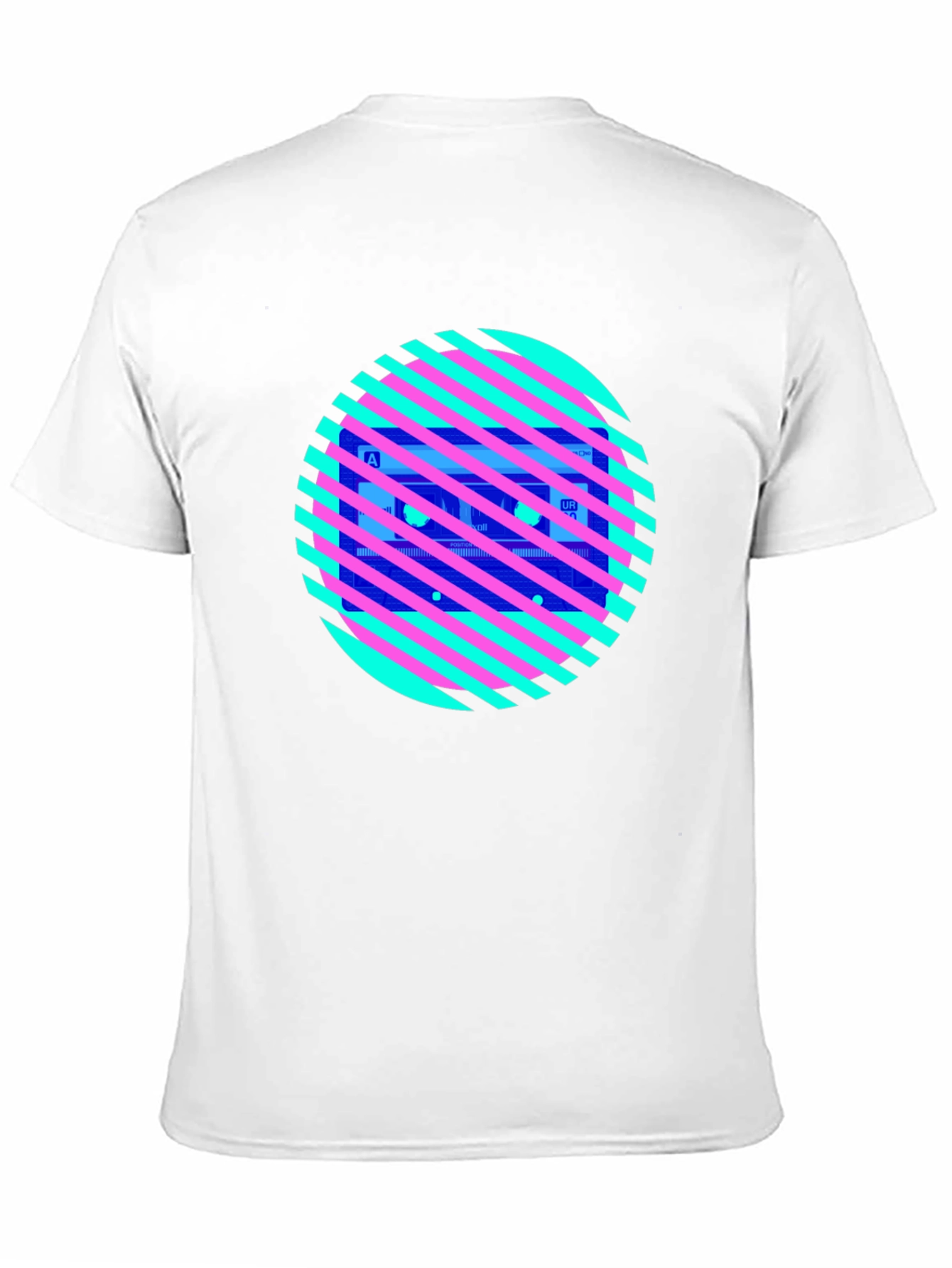 Retro Cassette Tape Graphic Tee - Striped Circle Design