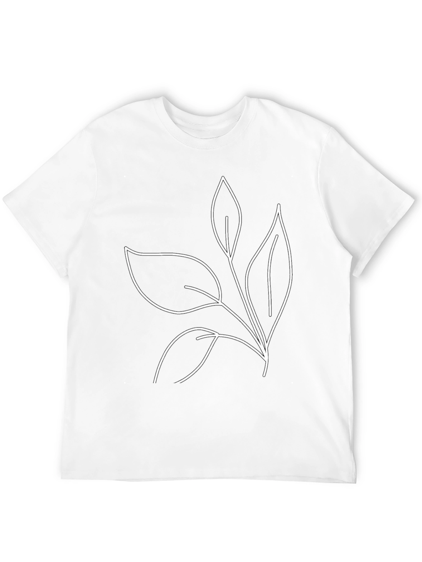 Minimalist Leaf Line Art Black T-Shirt