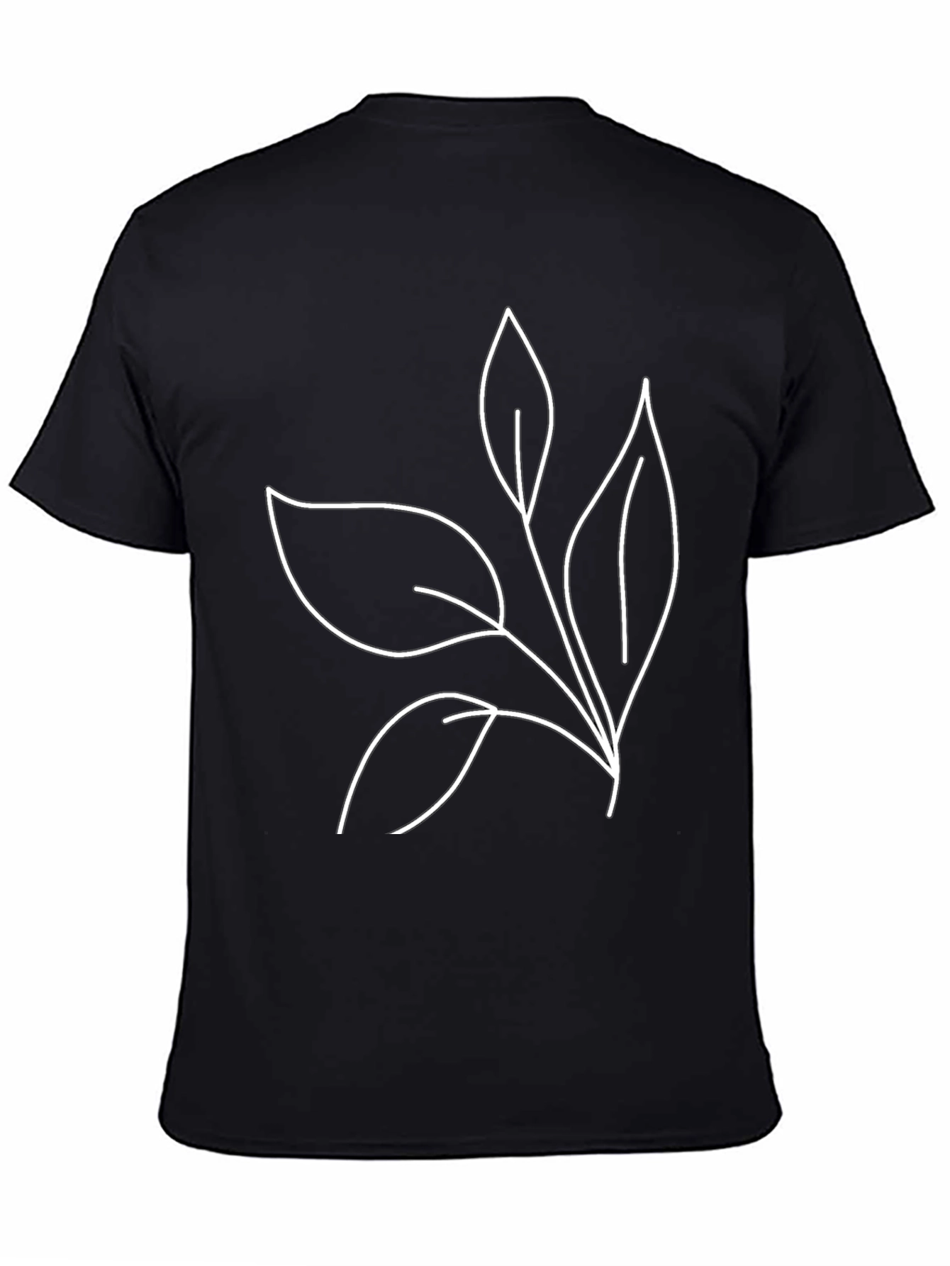 Minimalist Leaf Line Art Black T-Shirt
