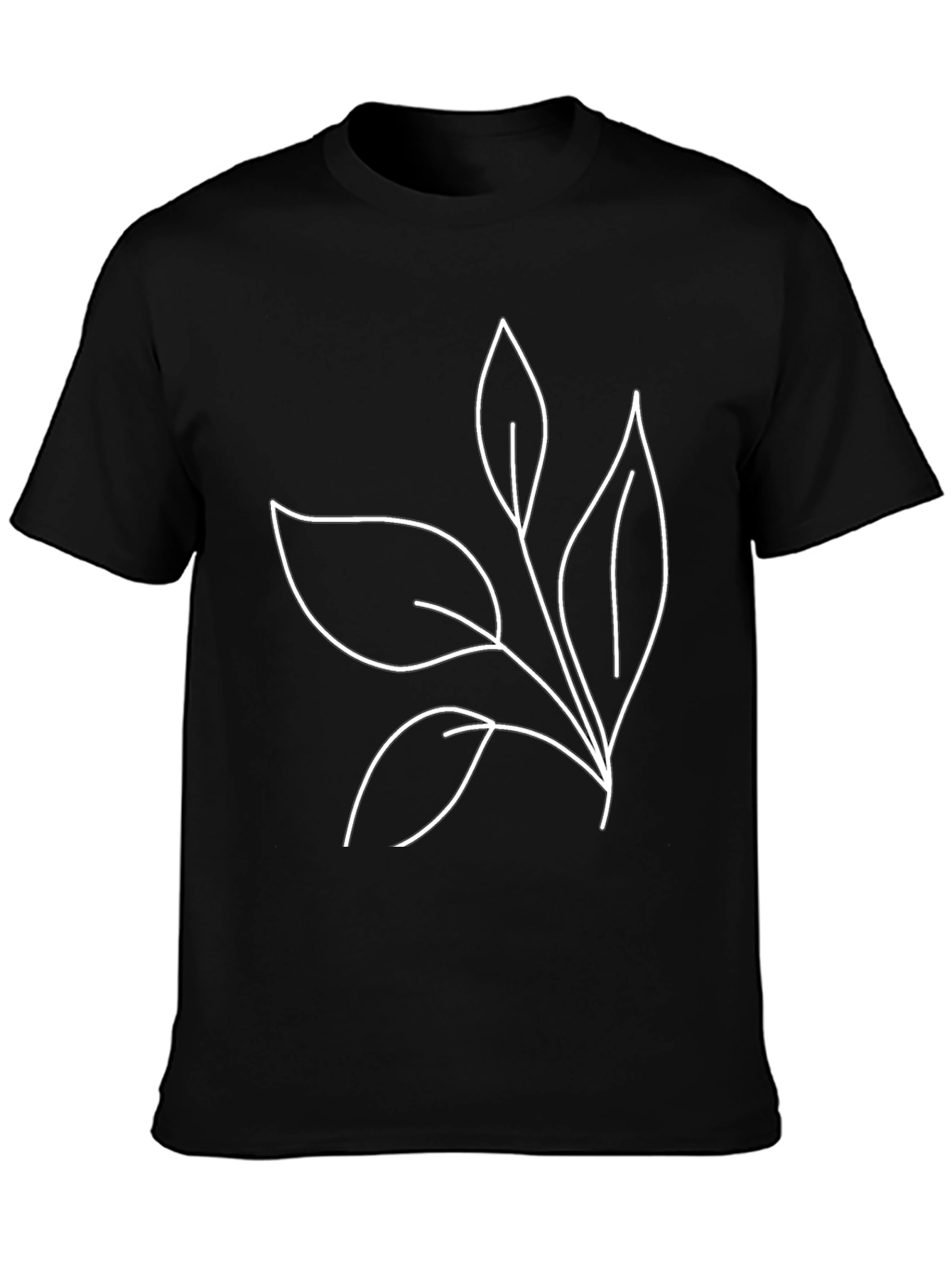 Minimalist Leaf Line Art Black T-Shirt