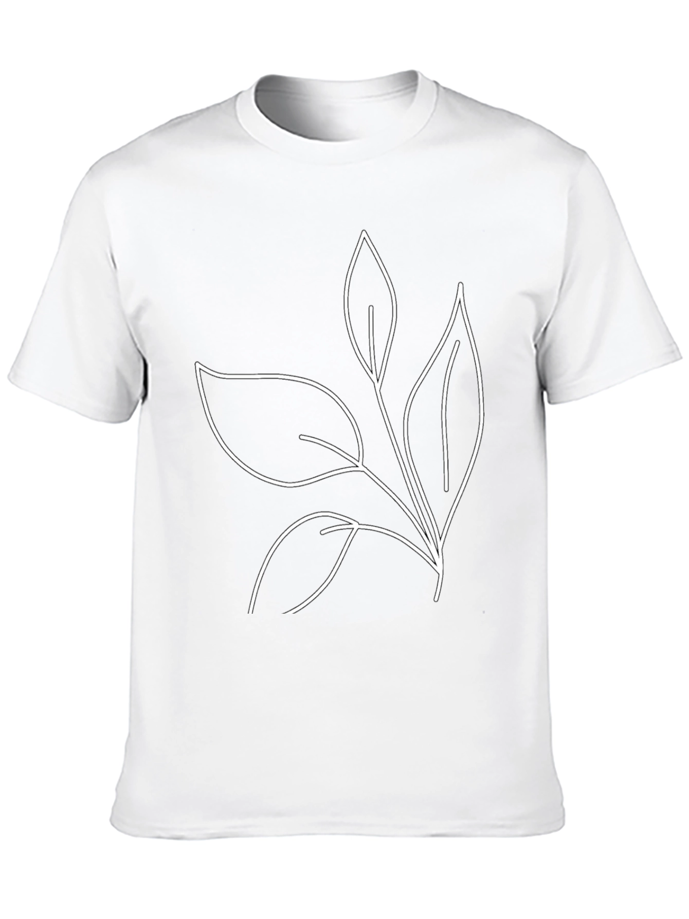 Minimalist Leaf Line Art Black T-Shirt