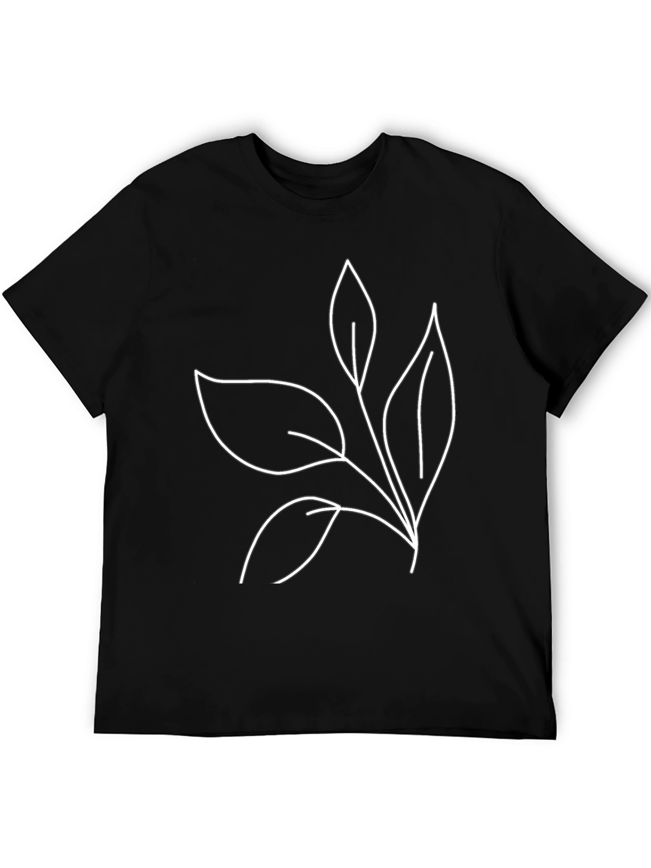 Minimalist Leaf Line Art Black T-Shirt