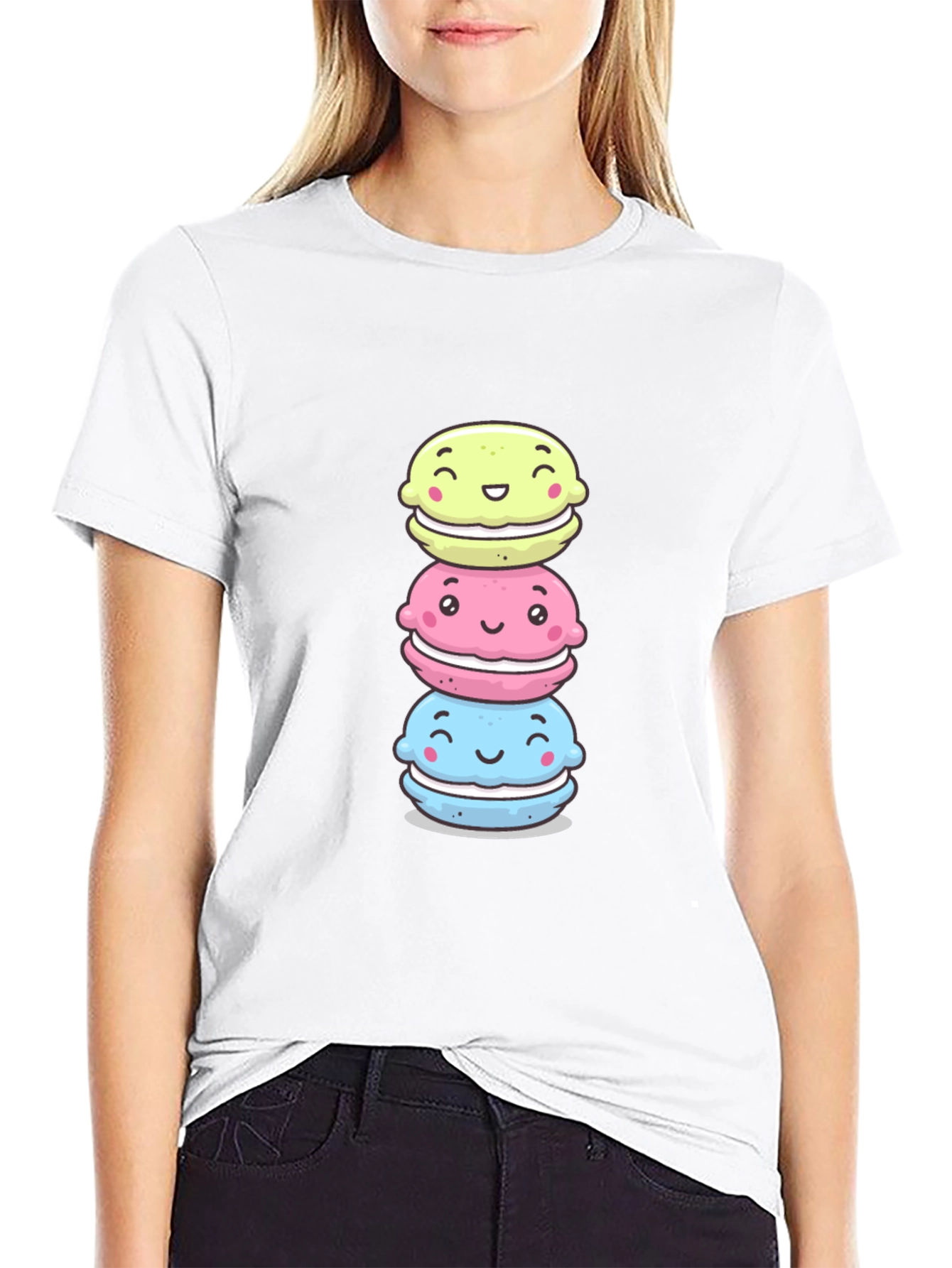 Cute Macaron Stack T-Shirt - Black