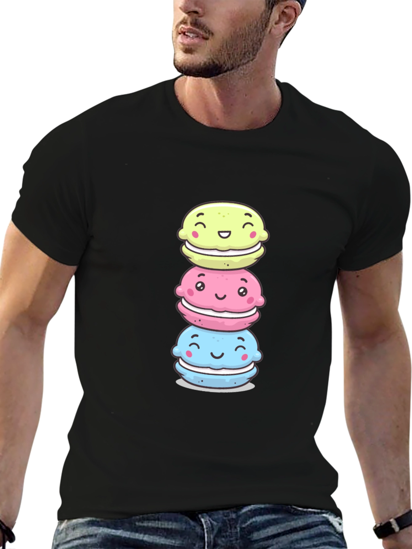 Cute Macaron Stack T-Shirt - Black