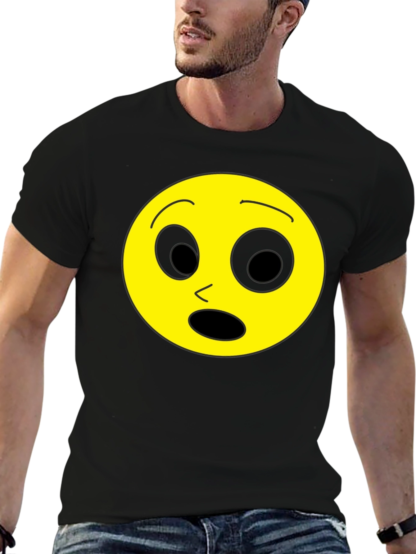 Shocked Emoji Black T-Shirt - Express Yourself!