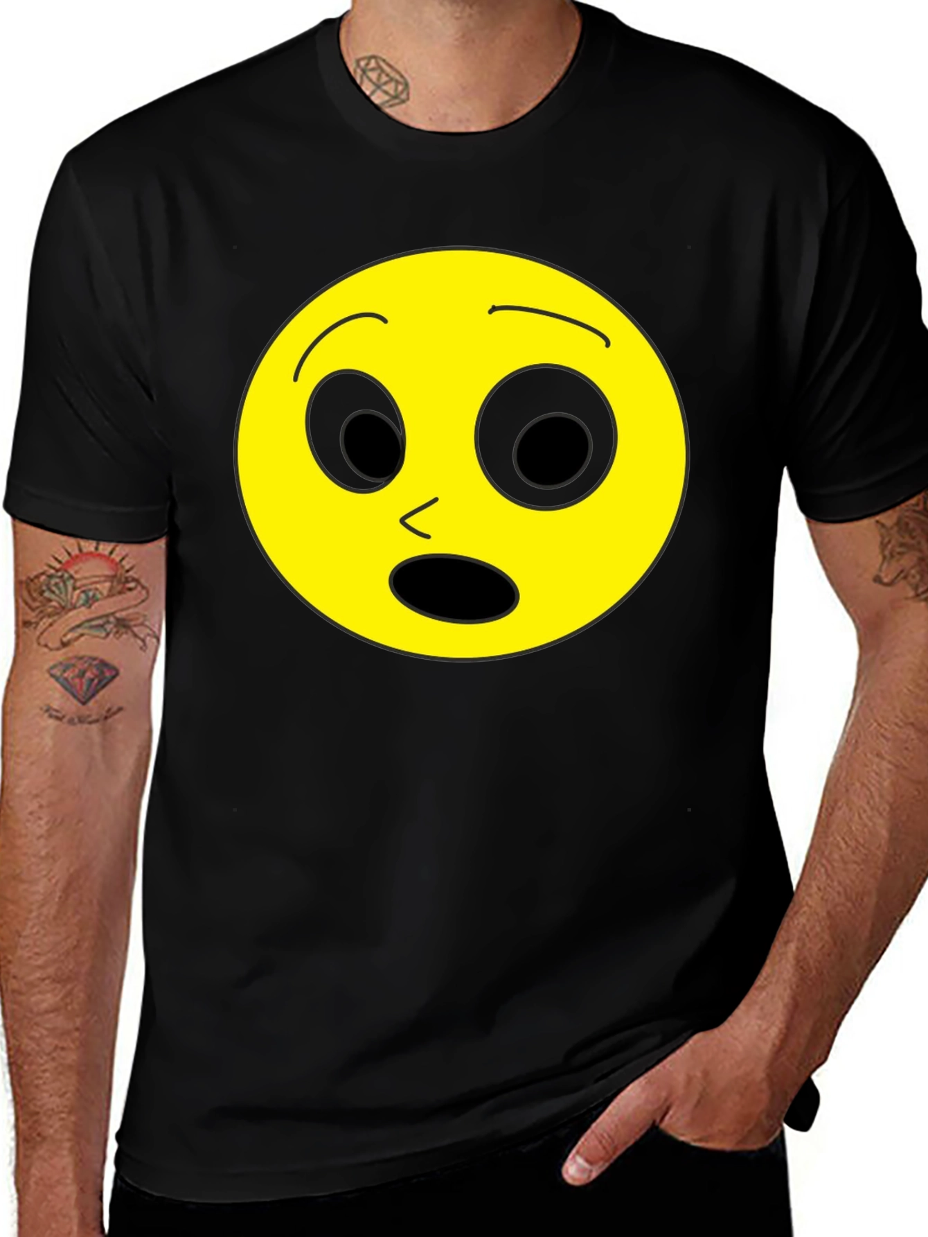 Shocked Emoji Black T-Shirt - Express Yourself!