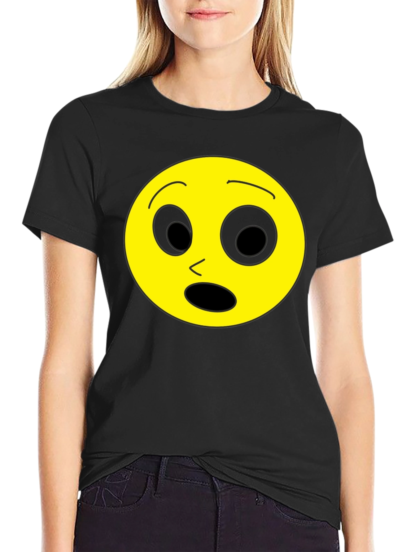 Shocked Emoji Black T-Shirt - Express Yourself!