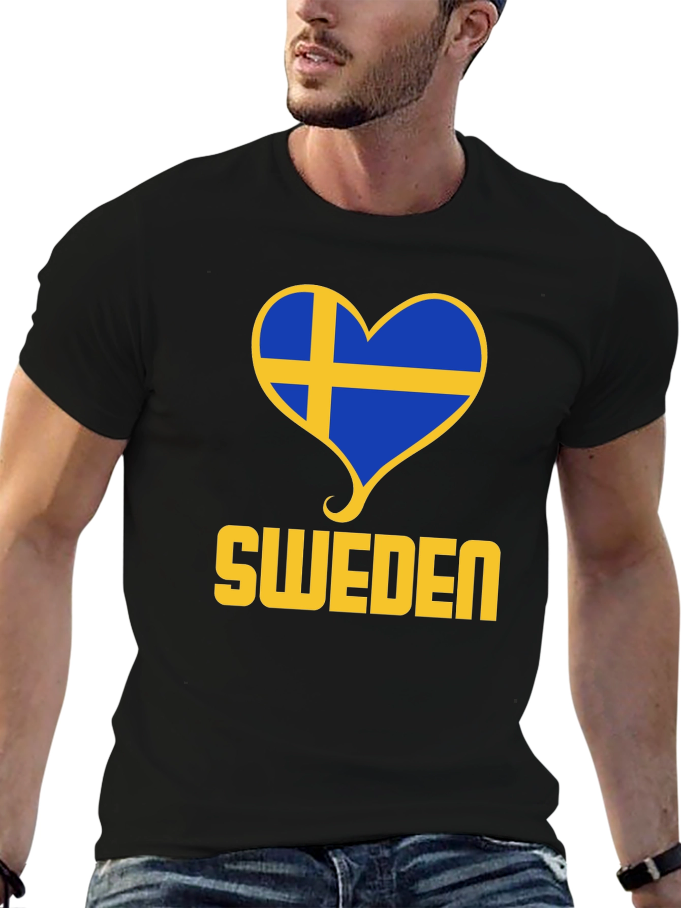 Sweden Heart Flag T-Shirt - Black