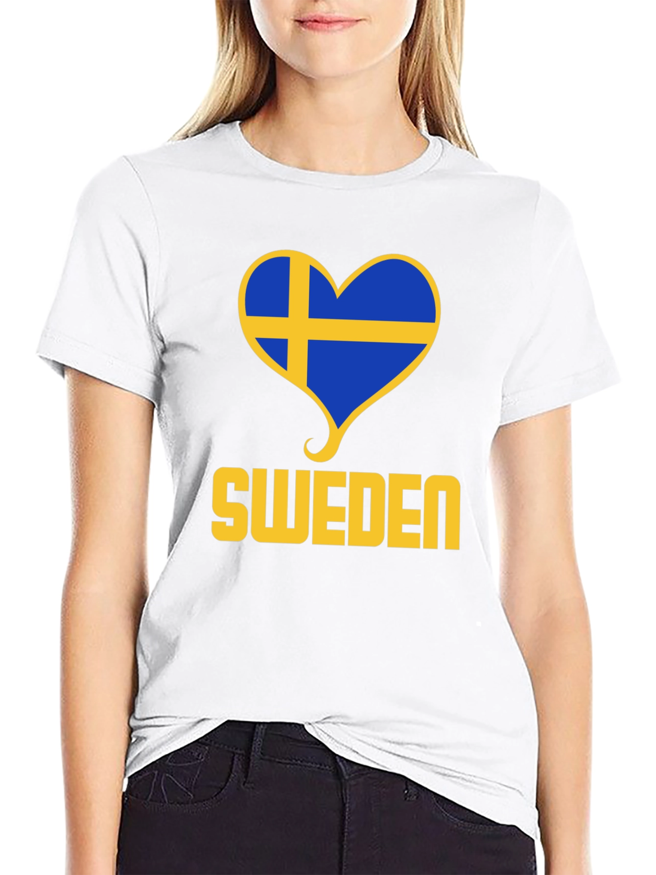 Sweden Heart Flag T-Shirt - Black