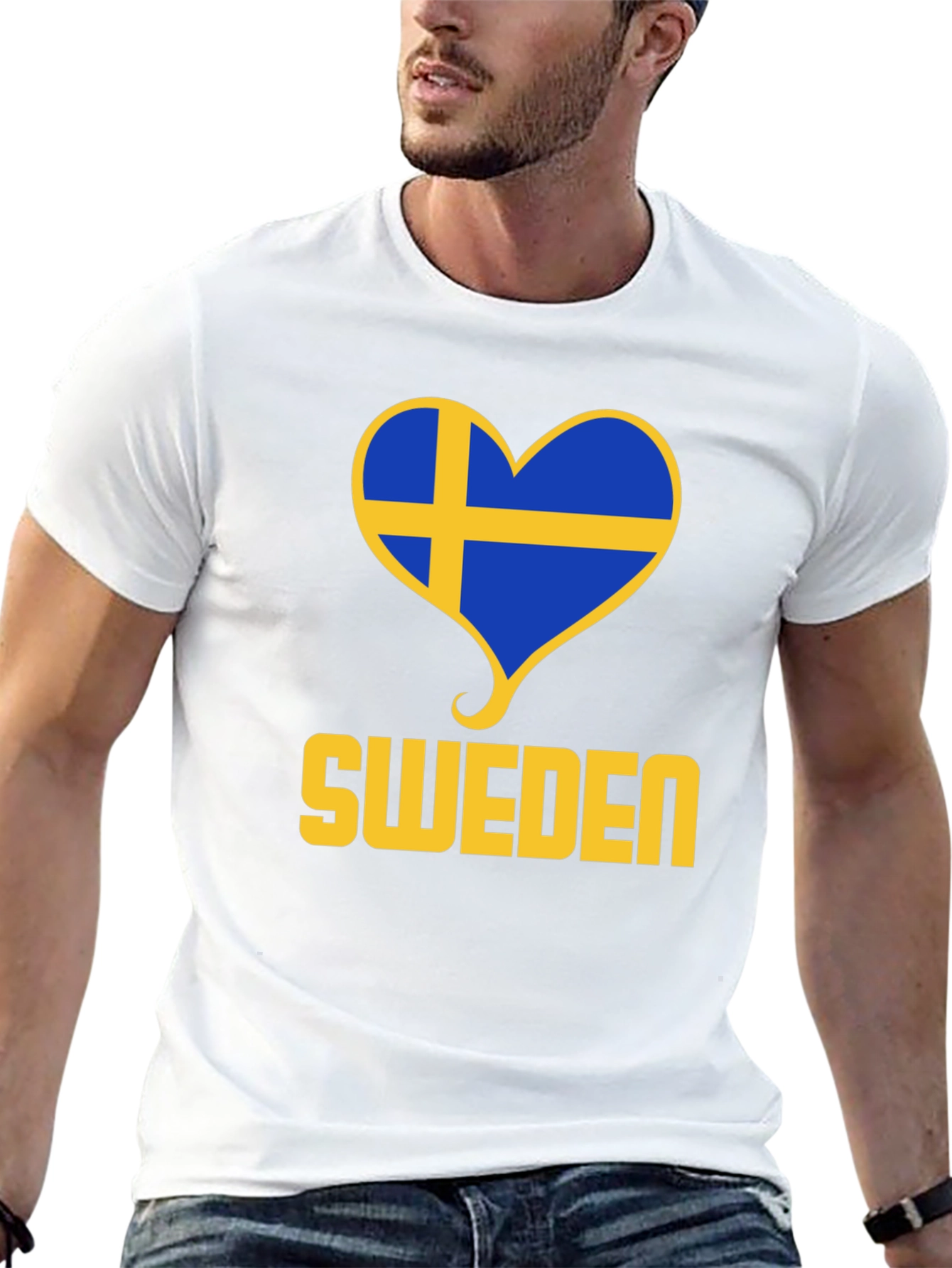 Sweden Heart Flag T-Shirt - Black
