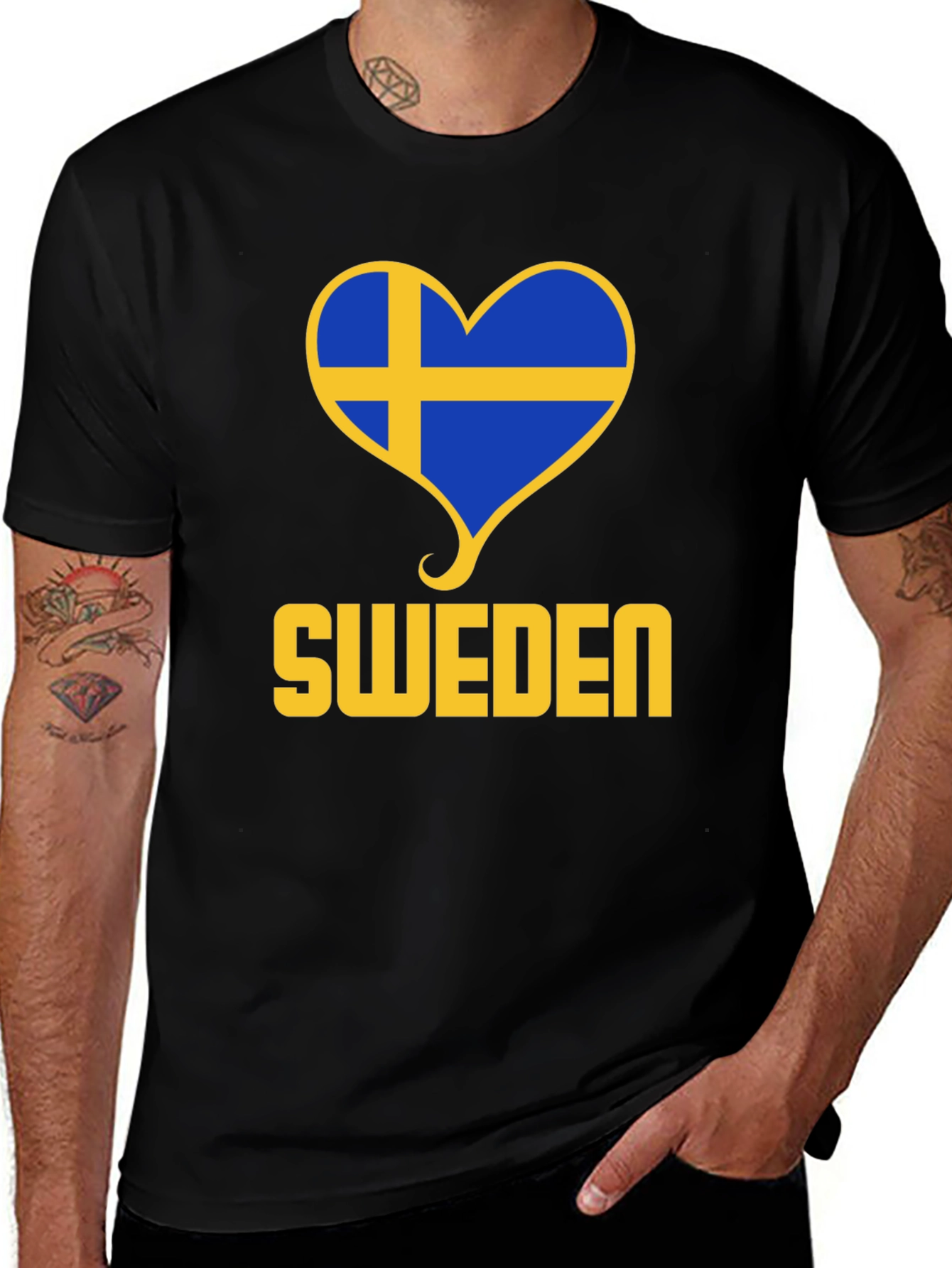 Sweden Heart Flag T-Shirt - Black