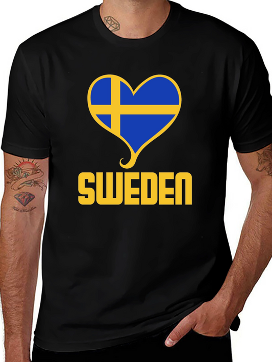 Sweden Heart Flag T-Shirt - Black