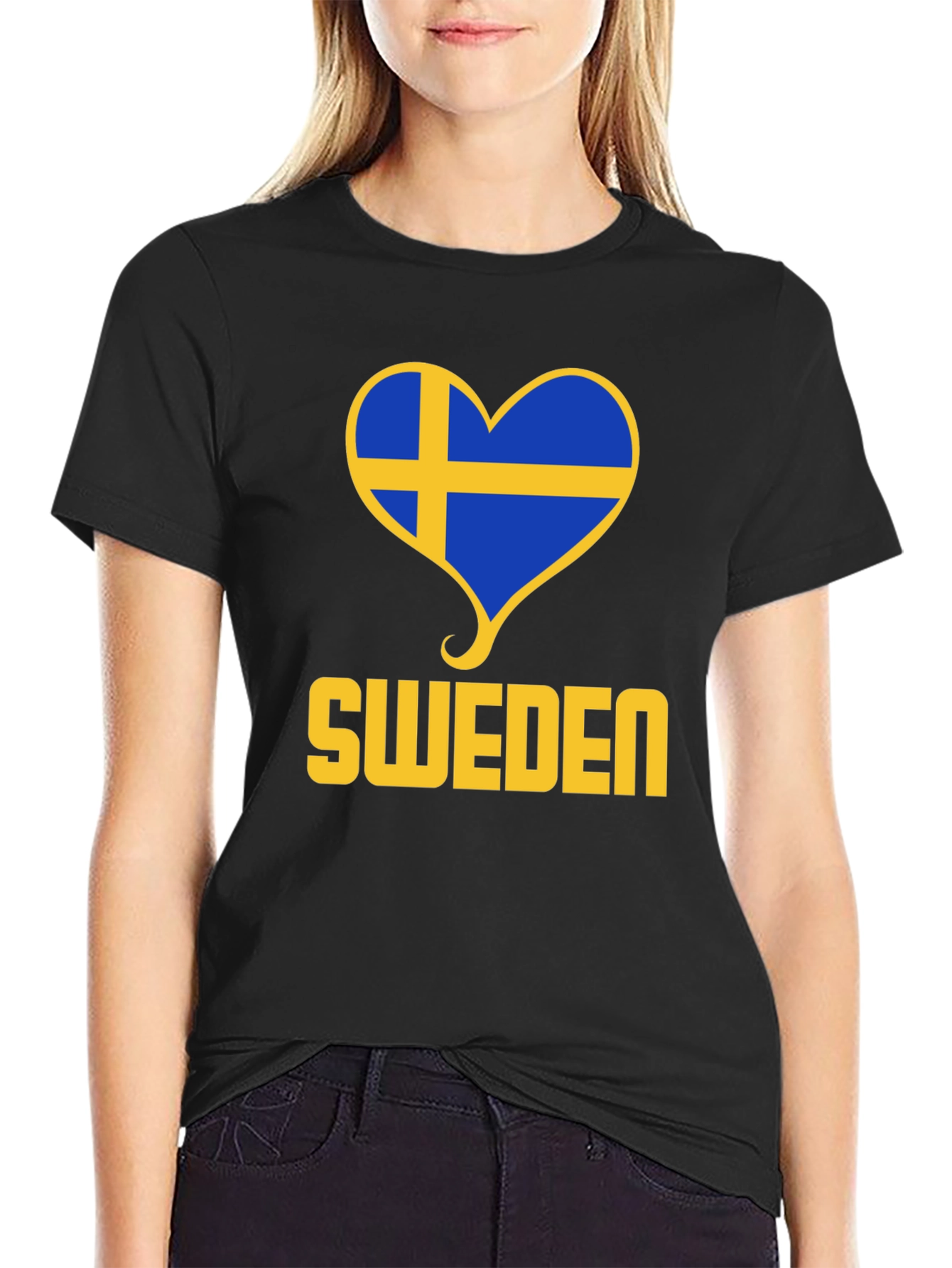 Sweden Heart Flag T-Shirt - Black