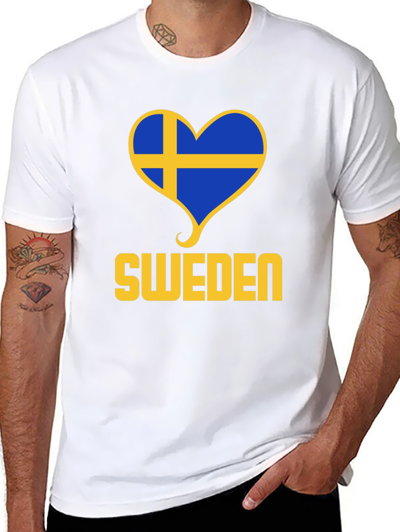 Sweden Heart Flag T-Shirt - Black