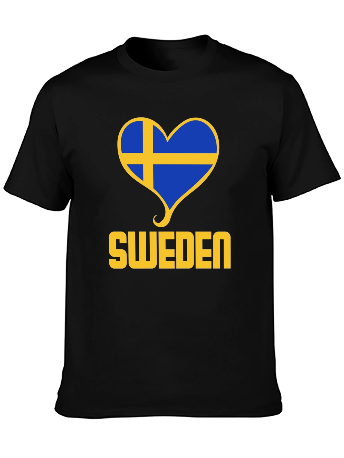 Sweden Heart Flag T-Shirt - Black