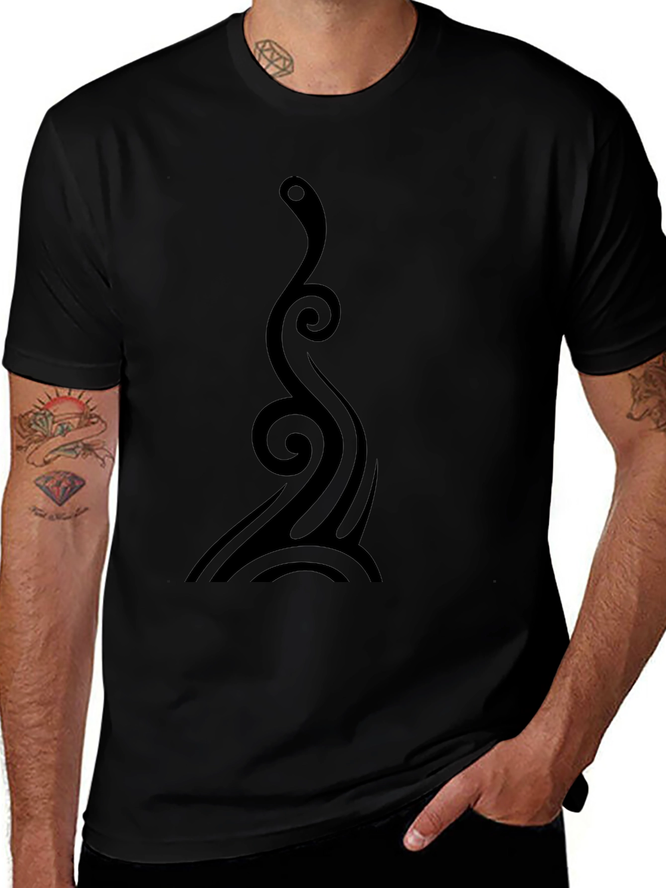 Mens Black Tribal Swirl Graphic Tee