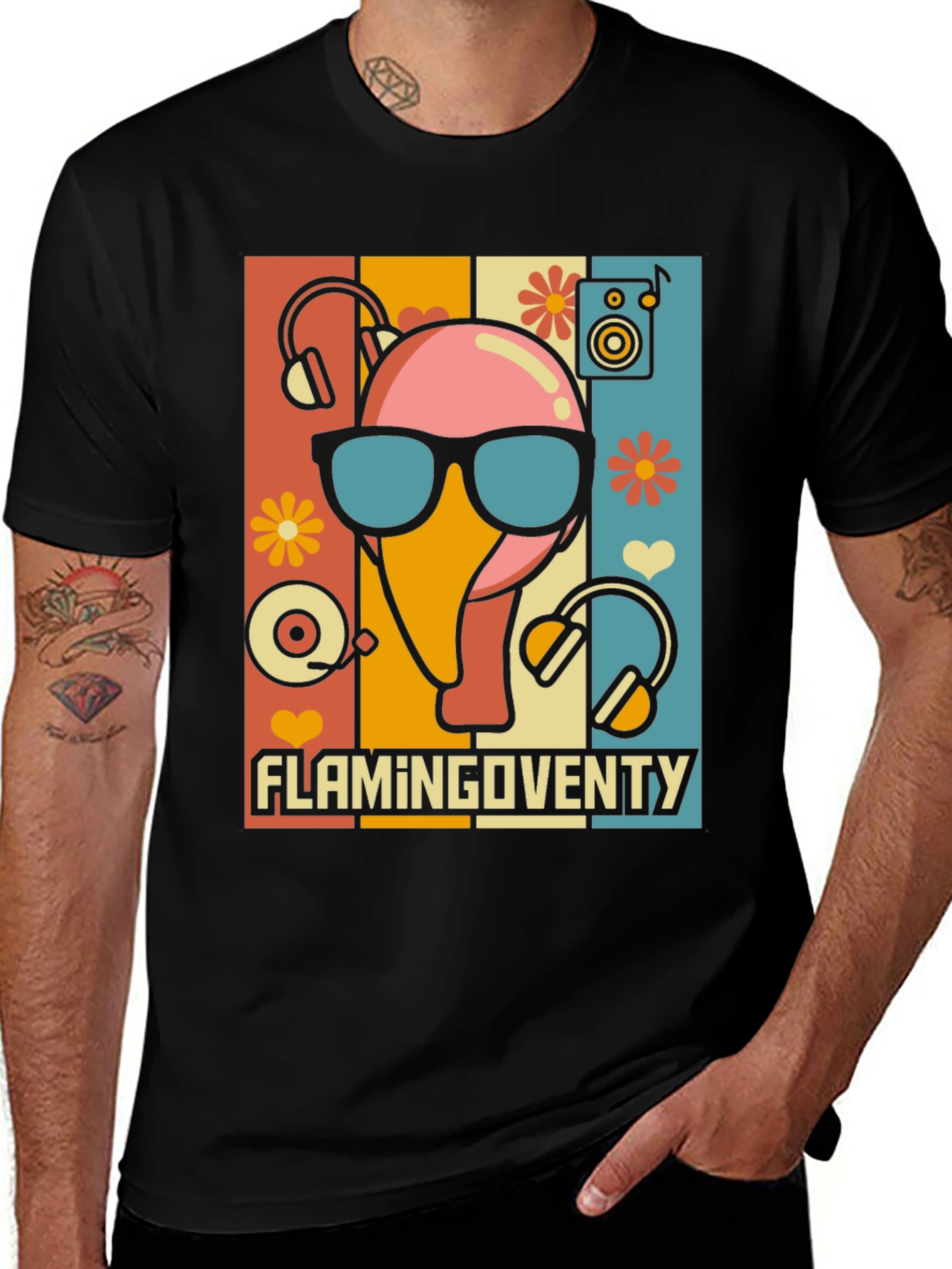 Retro Flamingo Music Lover T-Shirt