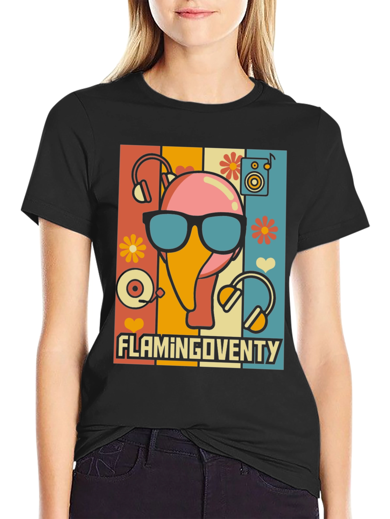 Retro Flamingo Music Lover T-Shirt