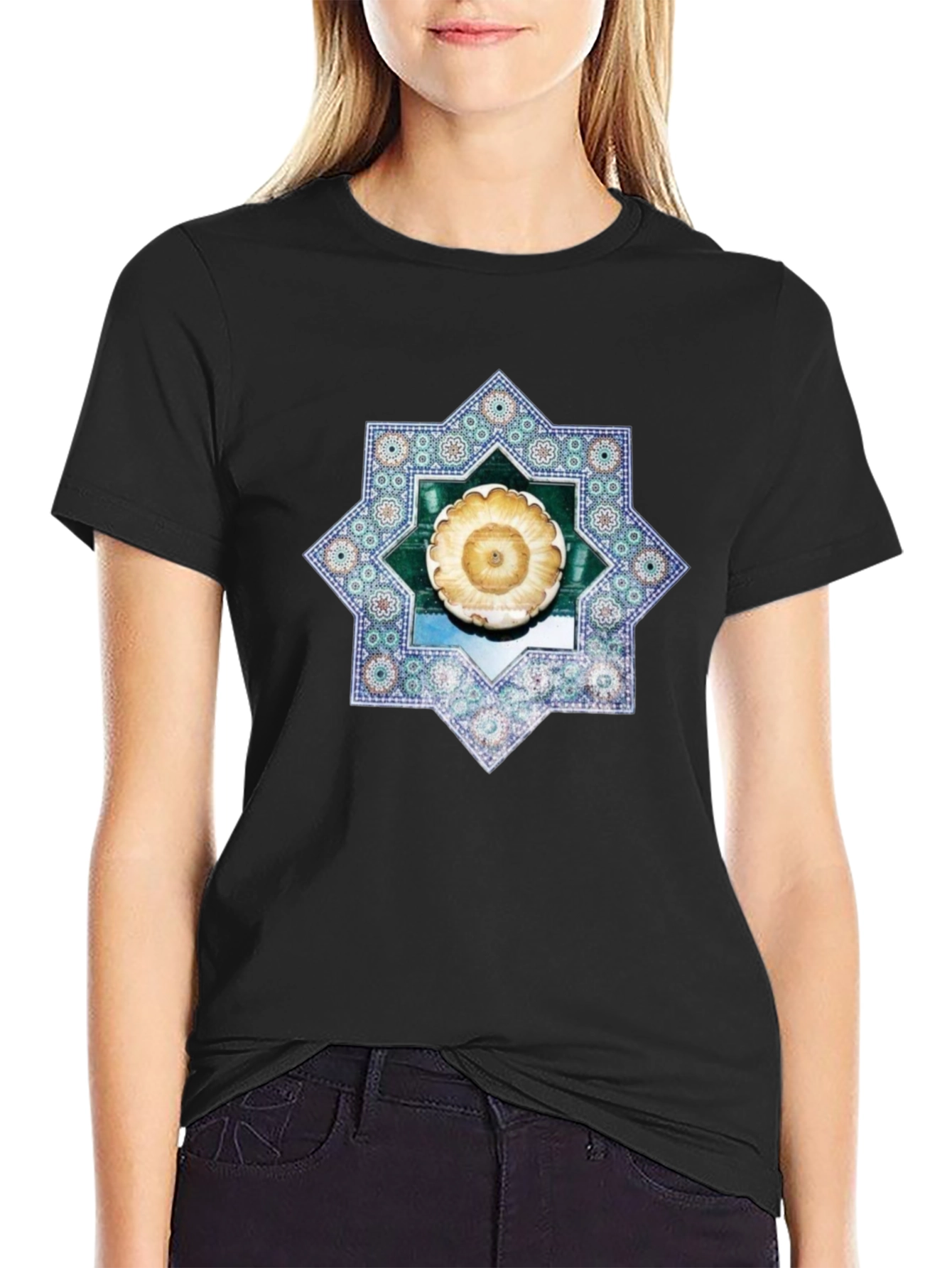 Geometric Floral T-Shirt - Black