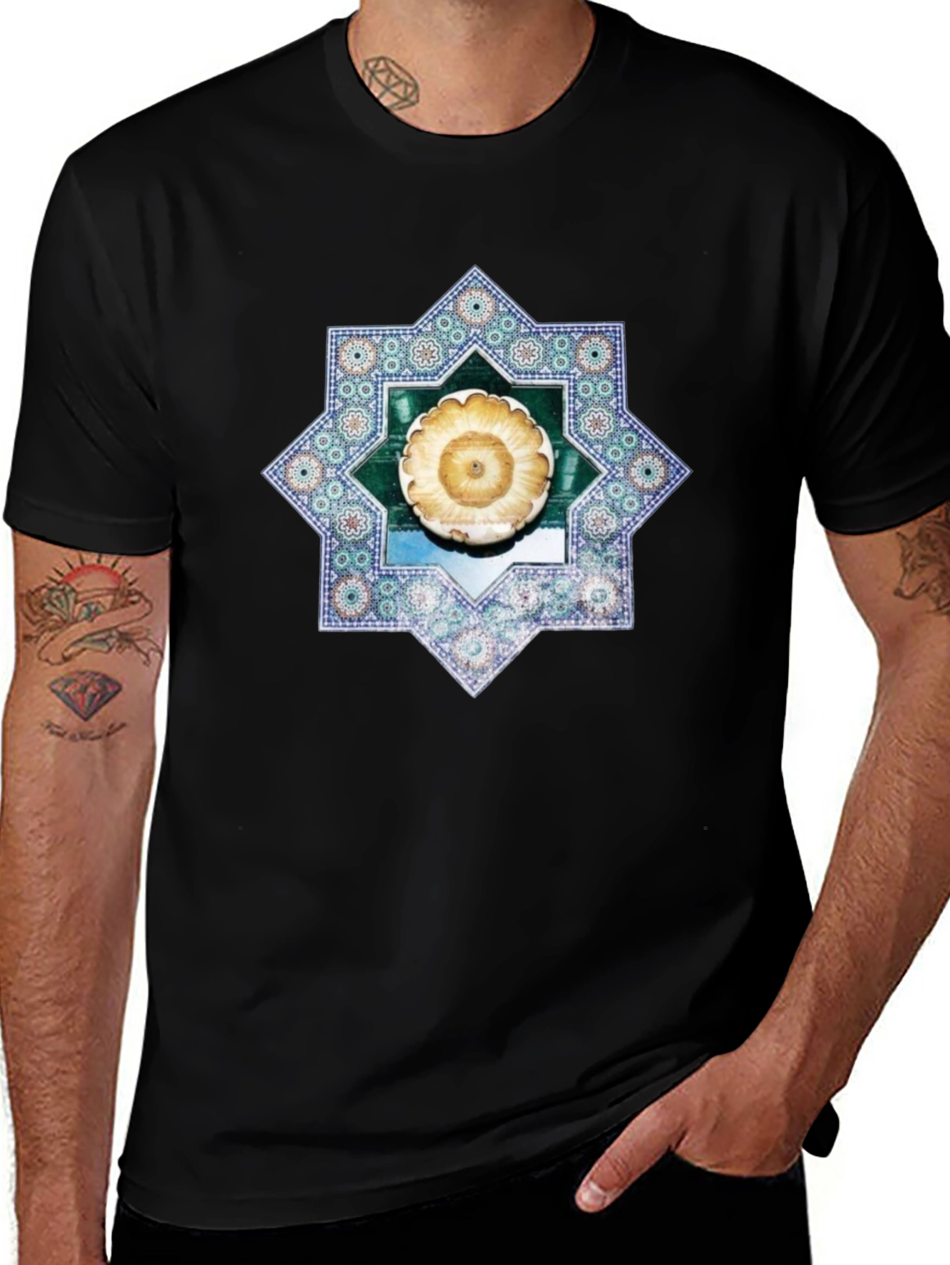 Geometric Floral T-Shirt - Black