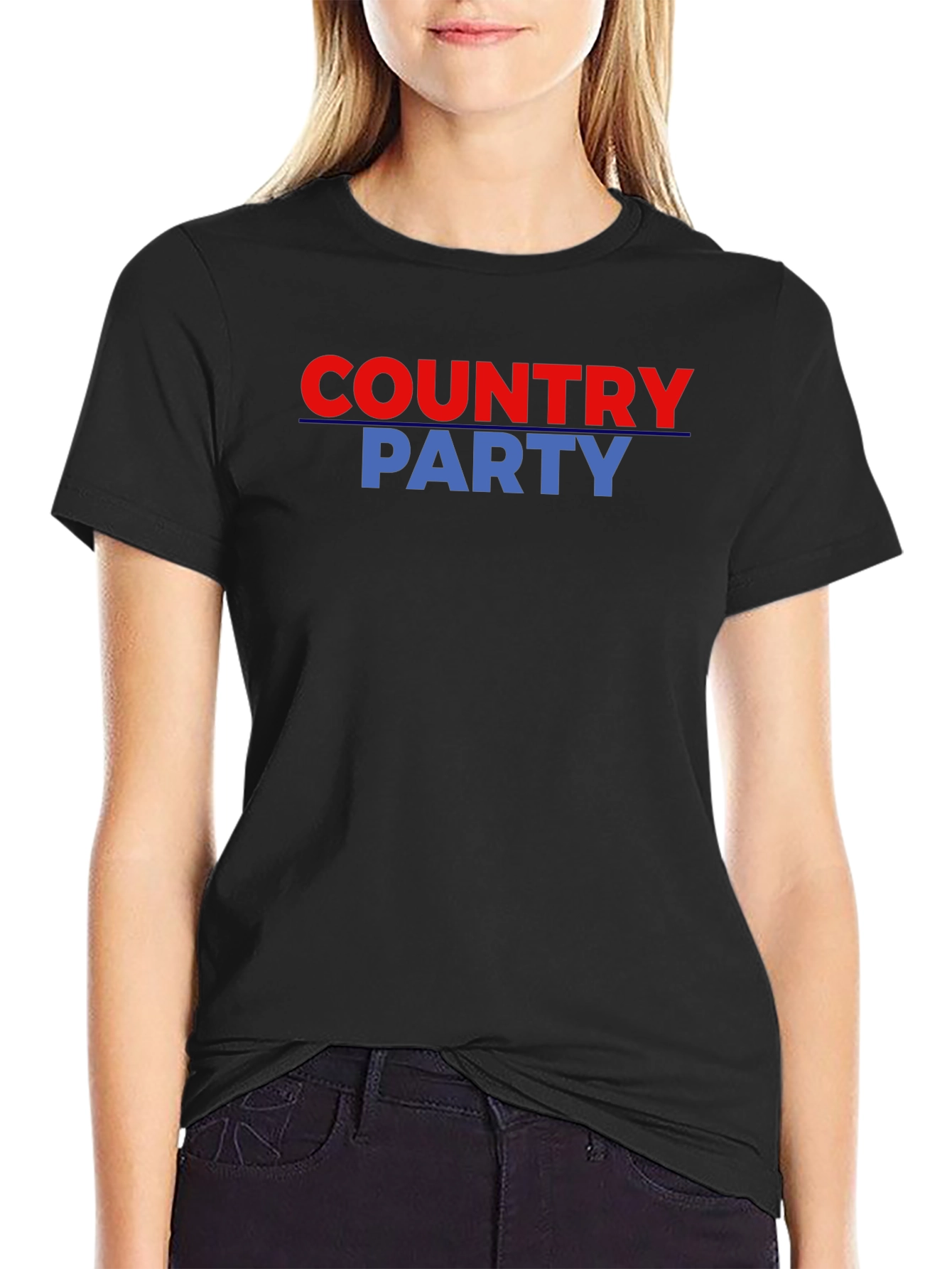 Country Party Graphic Tee - Black Cotton T-Shirt