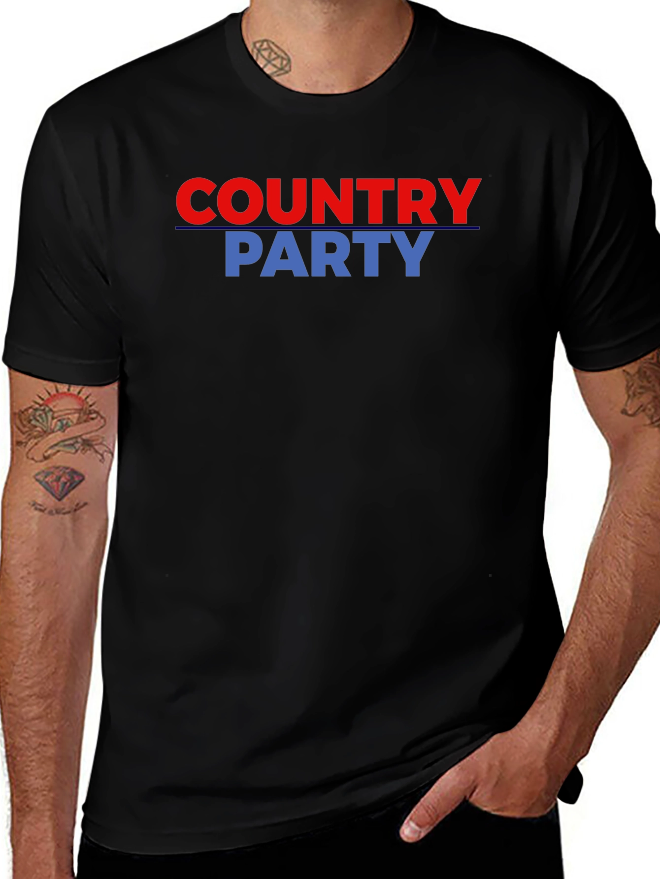 Country Party Graphic Tee - Black Cotton T-Shirt