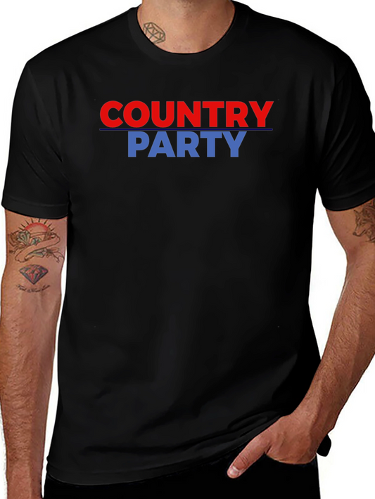 Country Party Graphic Tee - Black Cotton T-Shirt