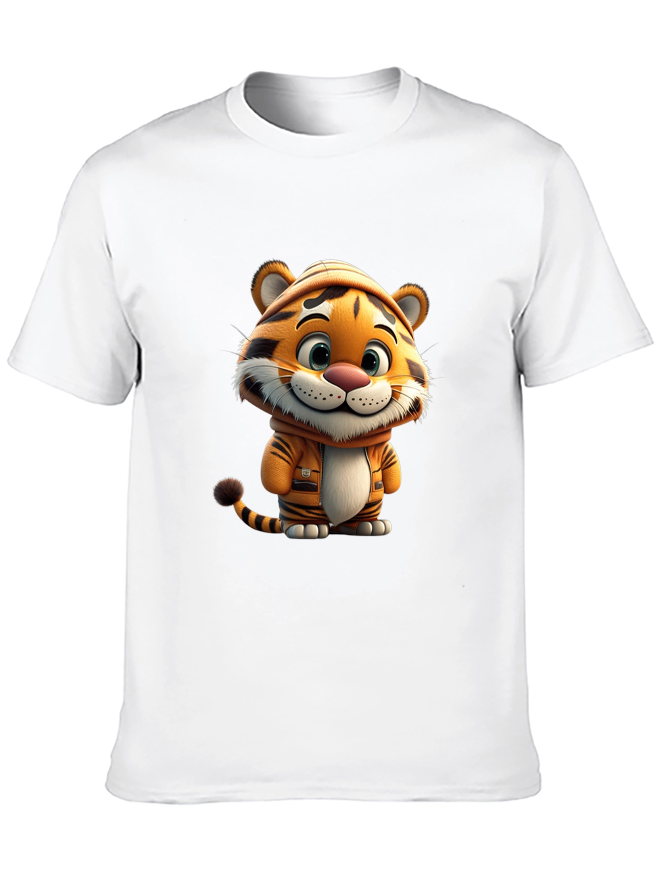 Cute Cartoon Tiger Black T-Shirt