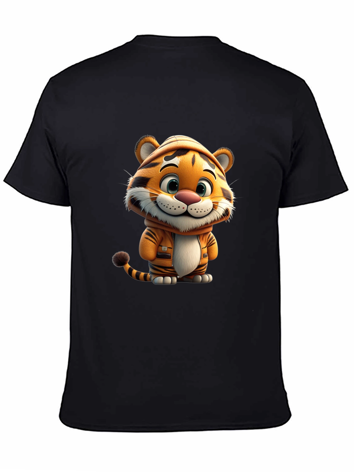 Cute Cartoon Tiger Black T-Shirt