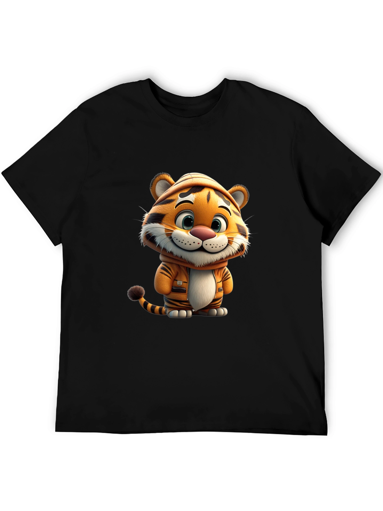 Cute Cartoon Tiger Black T-Shirt