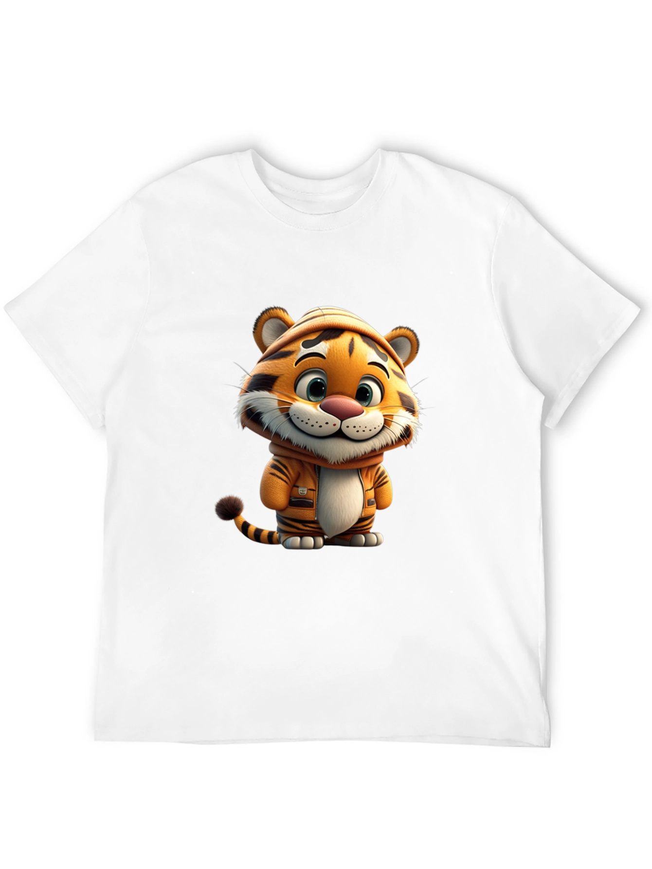 Cute Cartoon Tiger Black T-Shirt