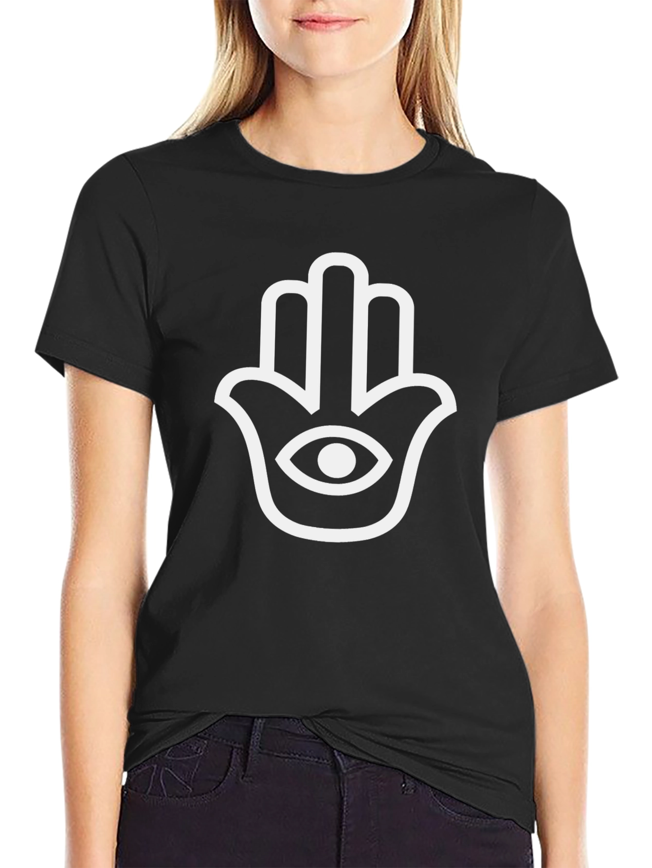 Hamsa Hand Graphic Tee - Black Casual T-Shirt