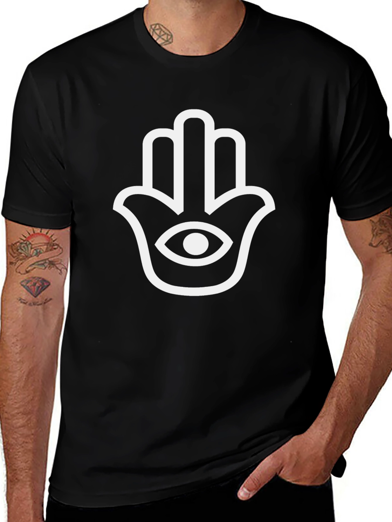 Hamsa Hand Graphic Tee - Black Casual T-Shirt