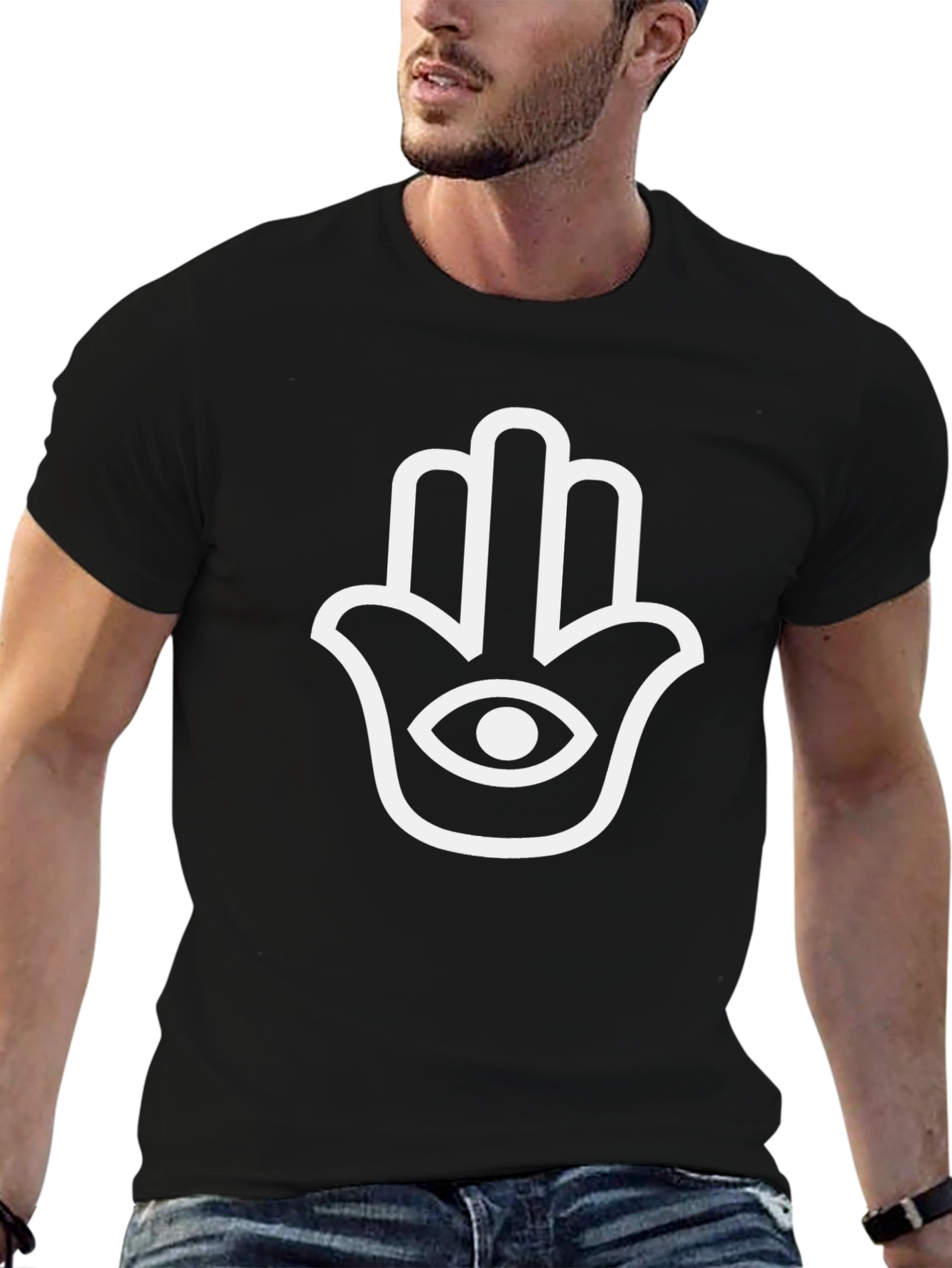 Hamsa Hand Graphic Tee - Black Casual T-Shirt