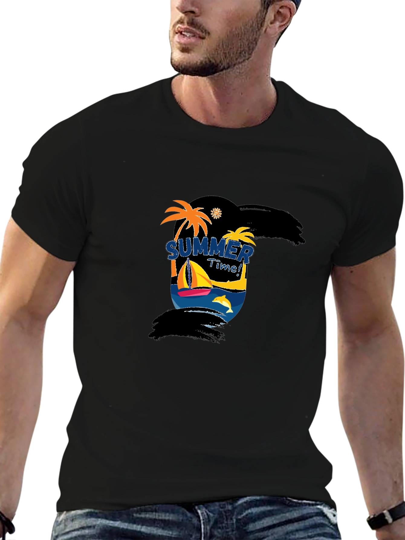 Summer Time Graphic Black T-Shirt