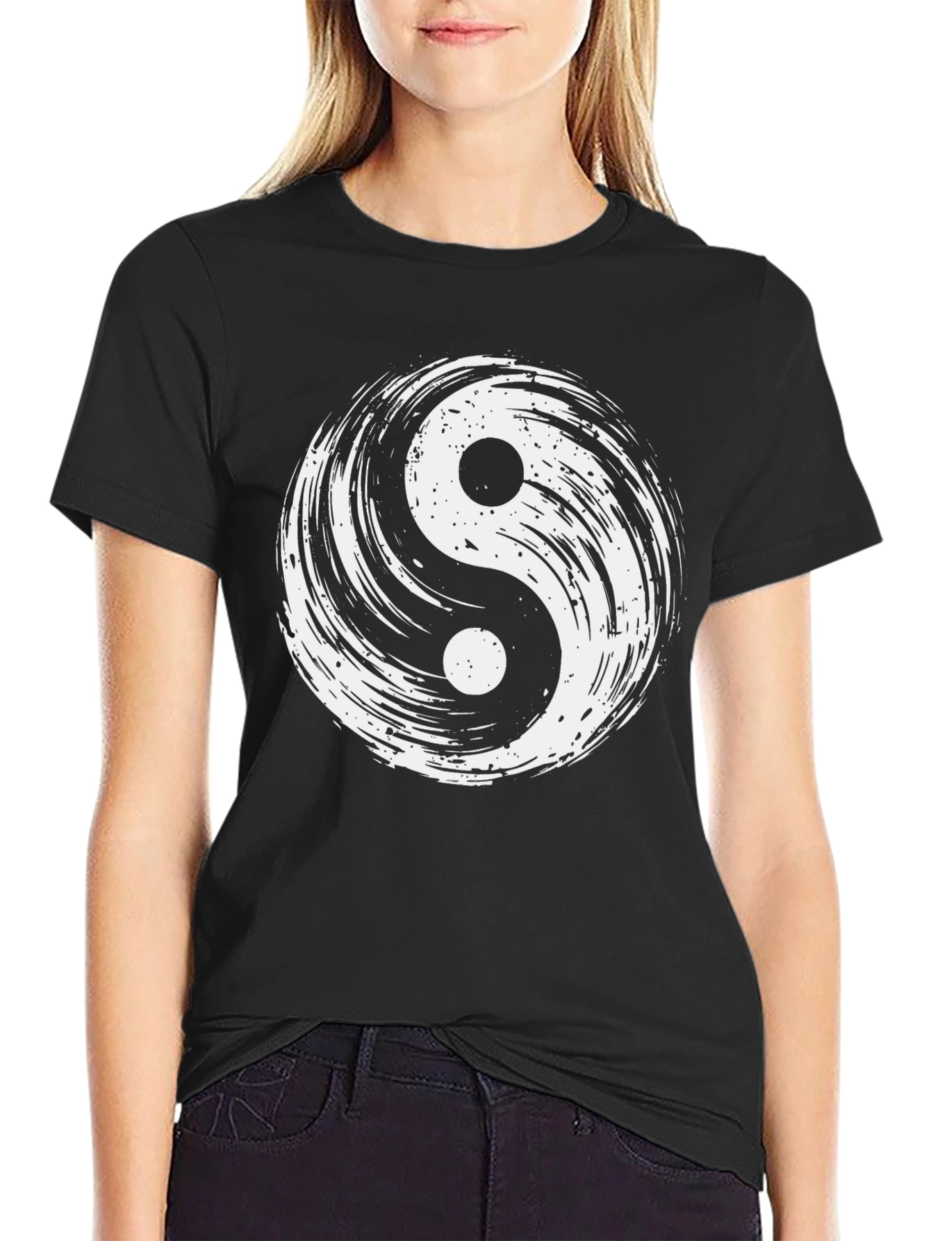 Yin Yang Graphic Tee - Black Cotton Blend T-Shirt