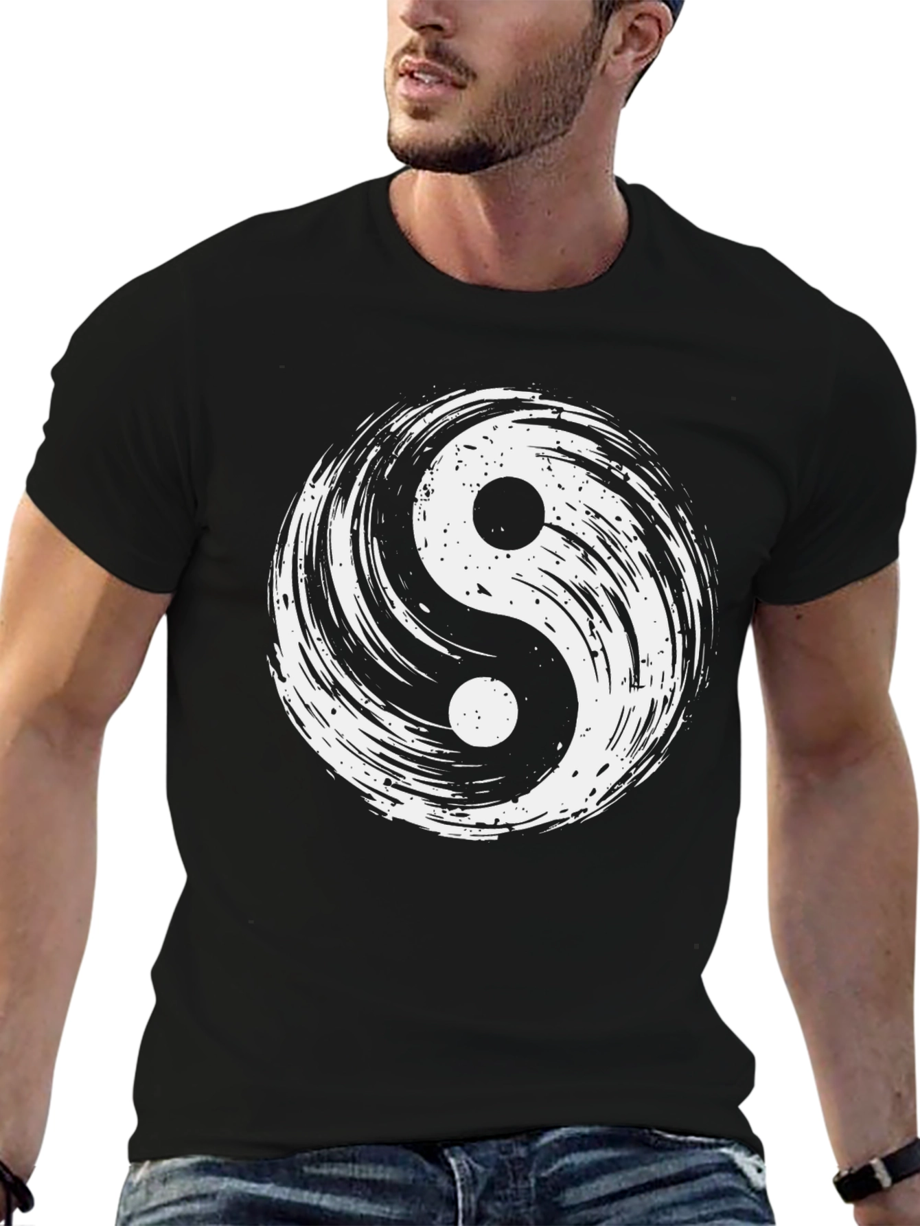 Yin Yang Graphic Tee - Black Cotton Blend T-Shirt