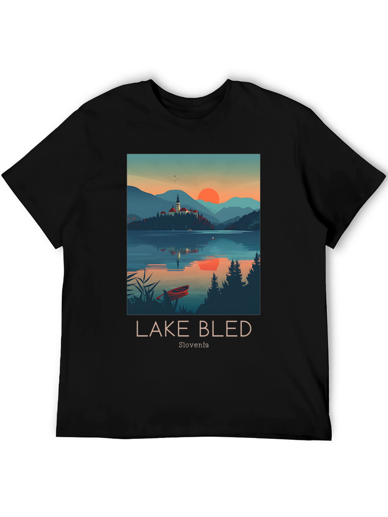 Lake Bled Slovenia Black Graphic T-Shirt