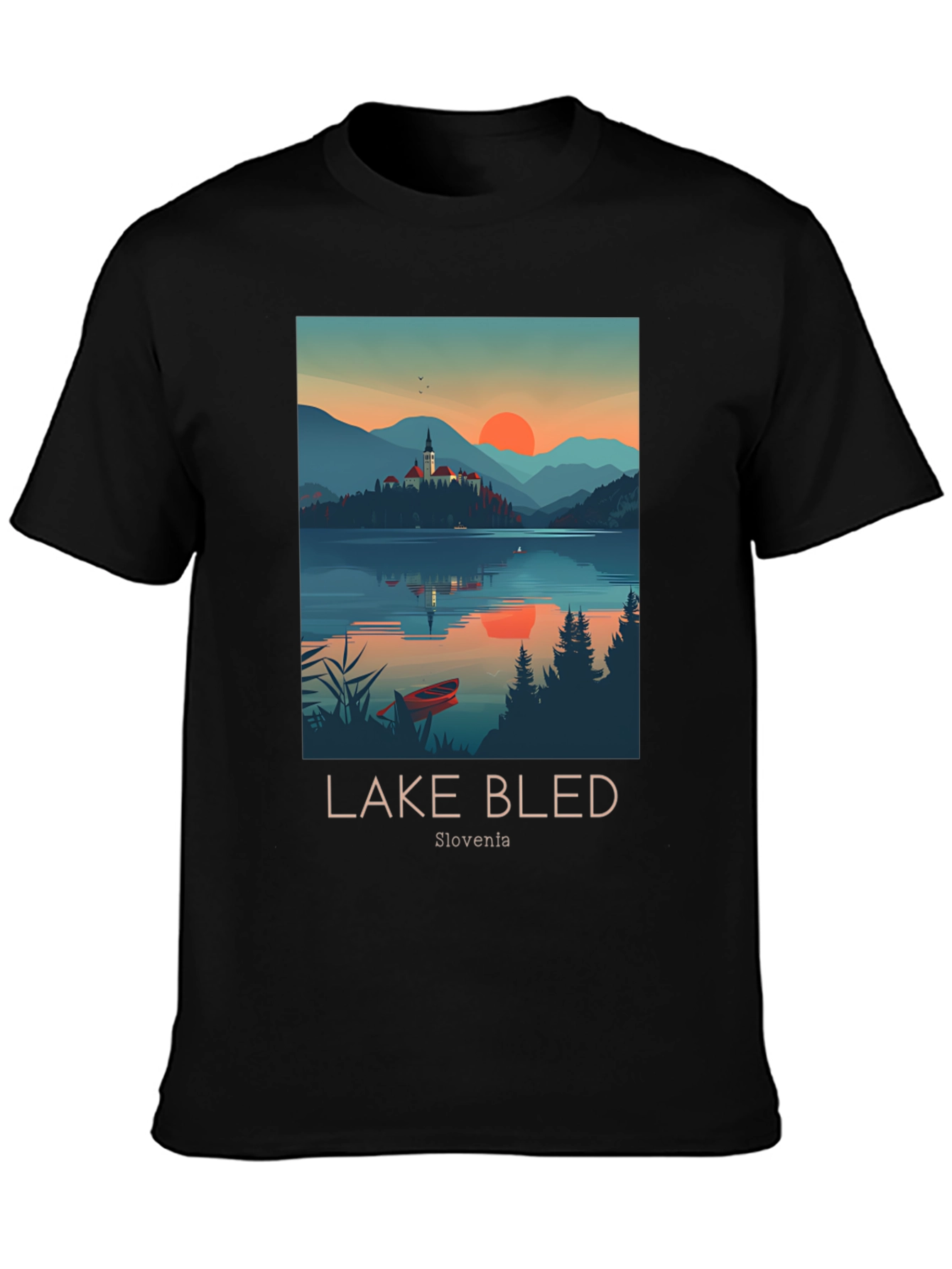 Lake Bled Slovenia Black Graphic T-Shirt