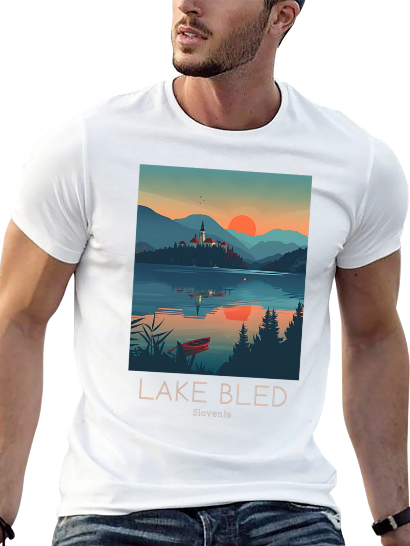 Lake Bled Slovenia Black Graphic T-Shirt