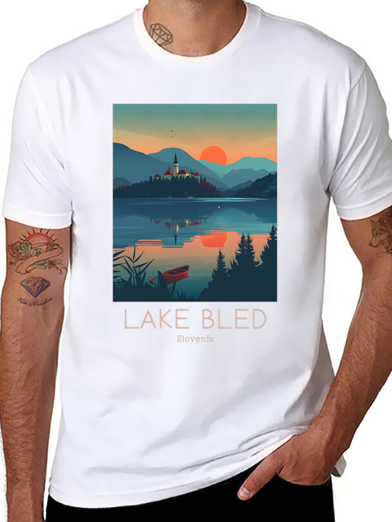 Lake Bled Slovenia Black Graphic T-Shirt
